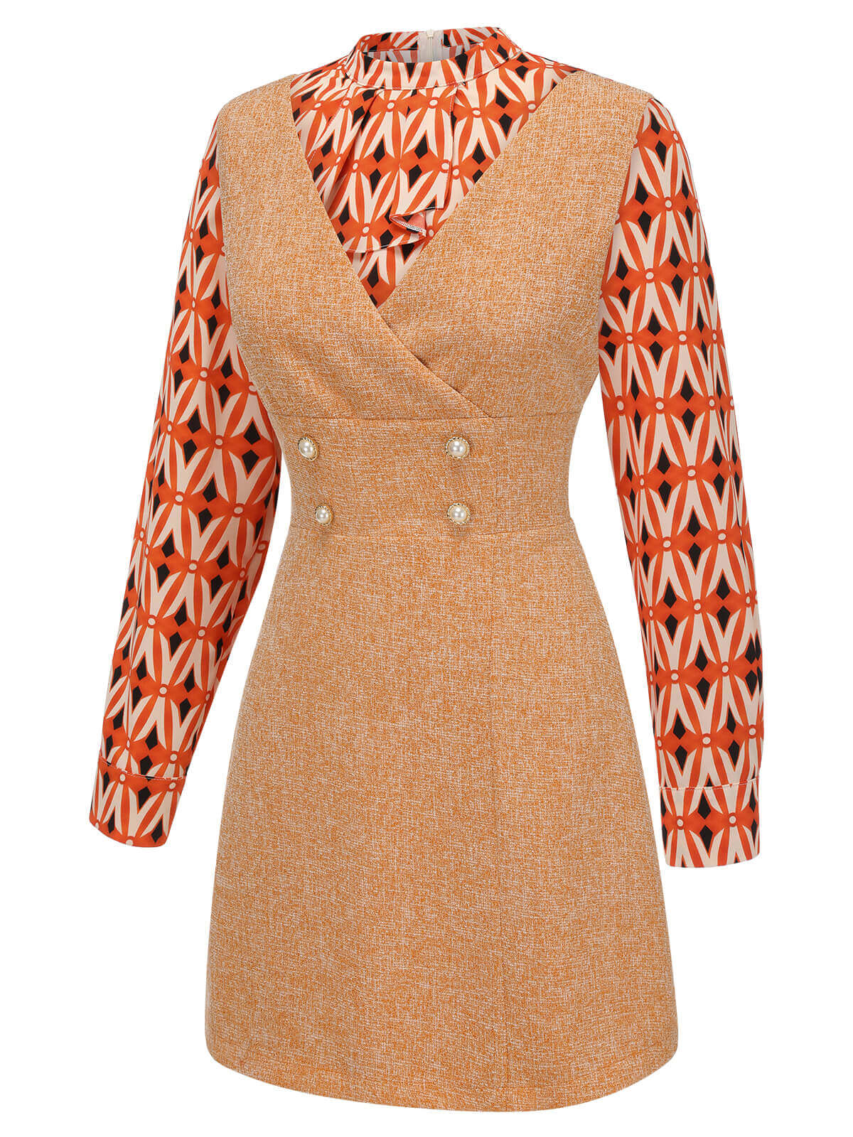 2PCS Chemisier orange des années 1960 et mini robe en tweed - Image 6