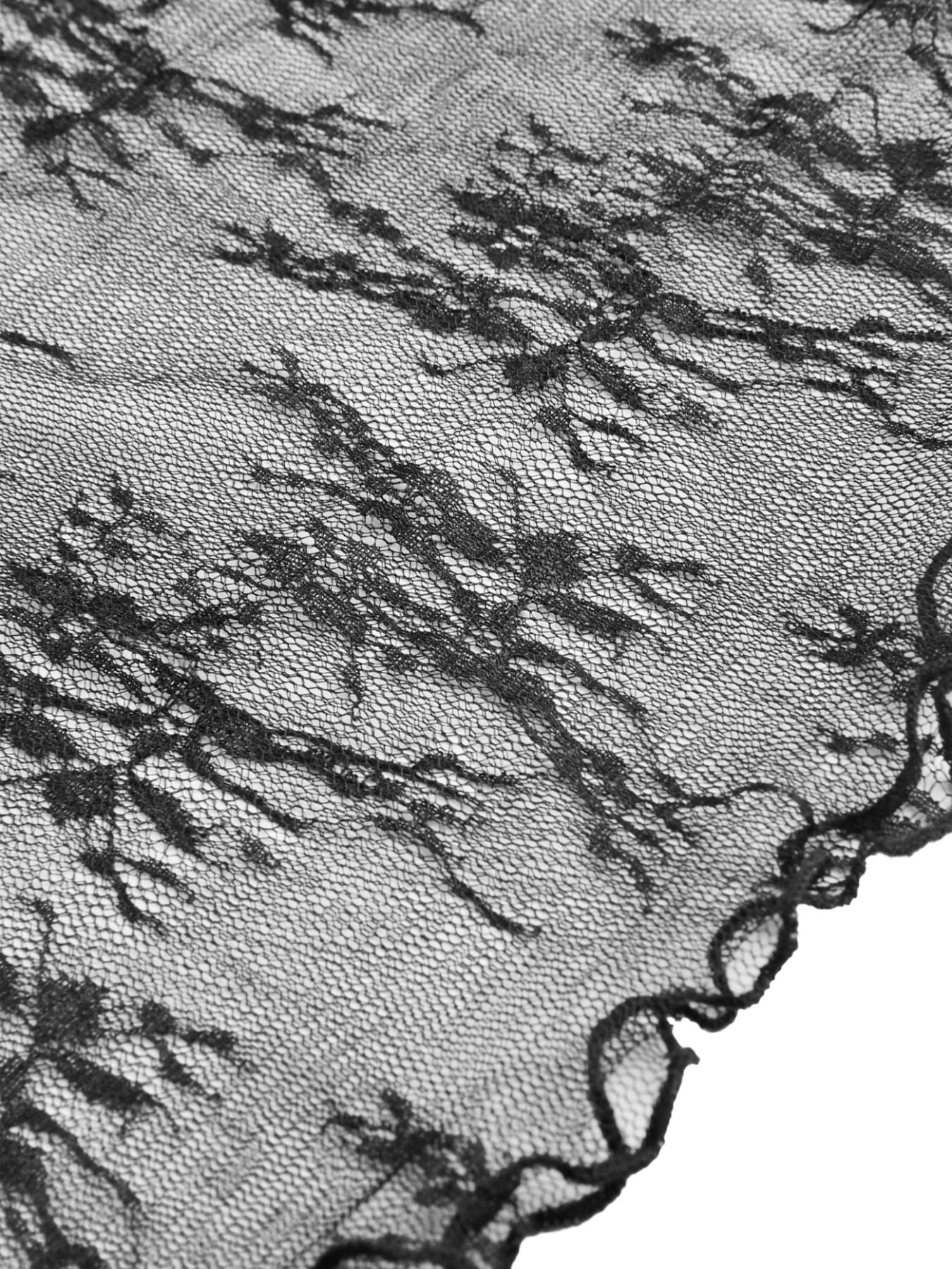 2PCS Combinaison haut en dentelle transparente à fleurs et col en V années 1970 - Image 5