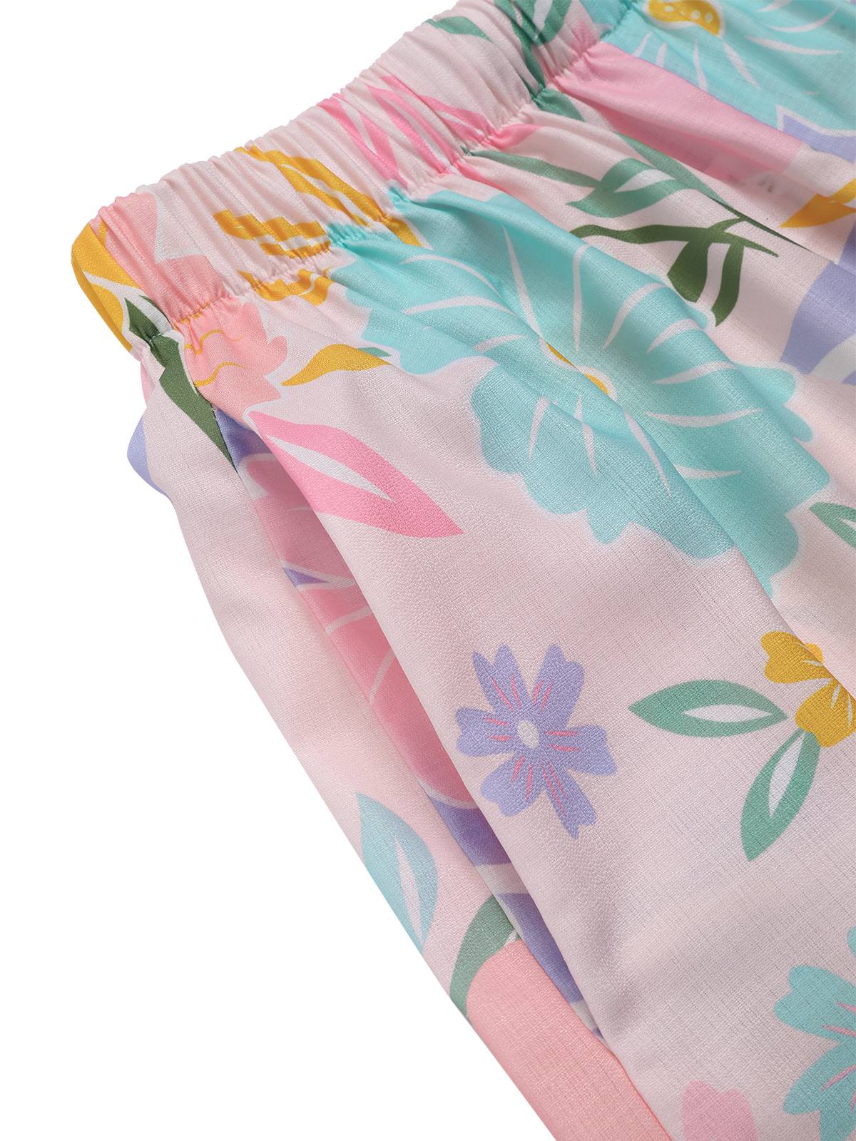 2PCS Débardeur court froncés et short imprimé floral rose années 1960 - Image 3