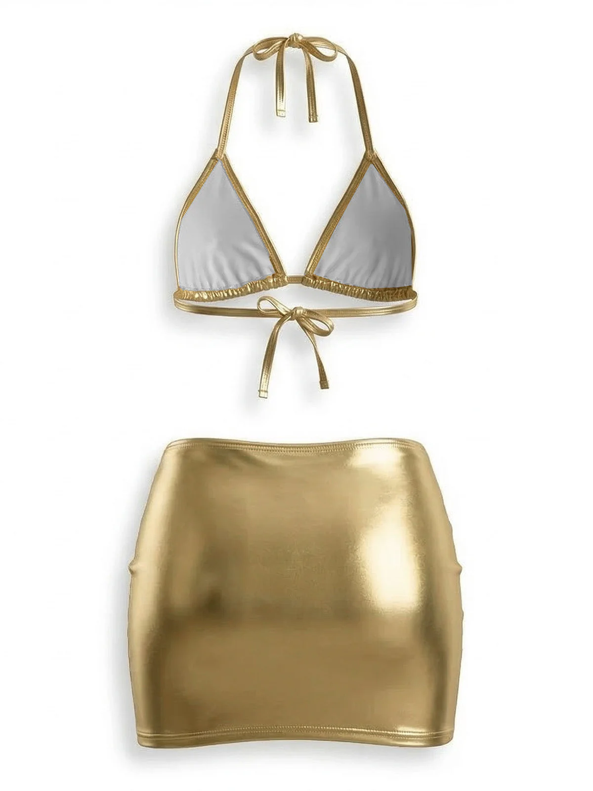 2PCS Ensemble bikini métallisé et paréo années 1980 - Image 2