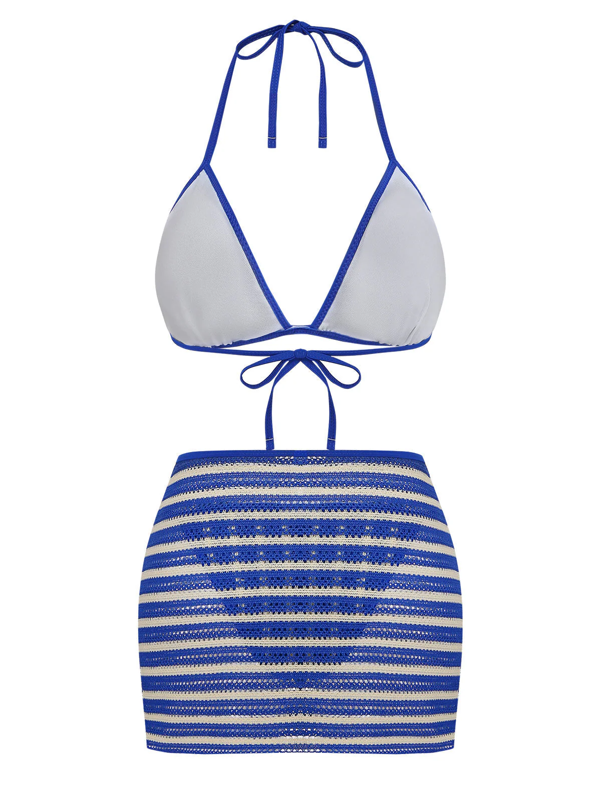 2PCS Ensemble bikini rayé bleu avec paréo années 60 - Image 3