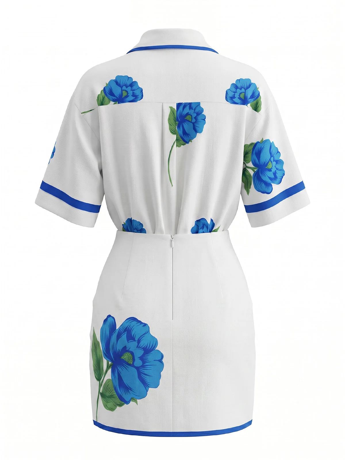 2PCS Ensemble chemise et mini-jupe bleus motif floral années 1960 - Image 3