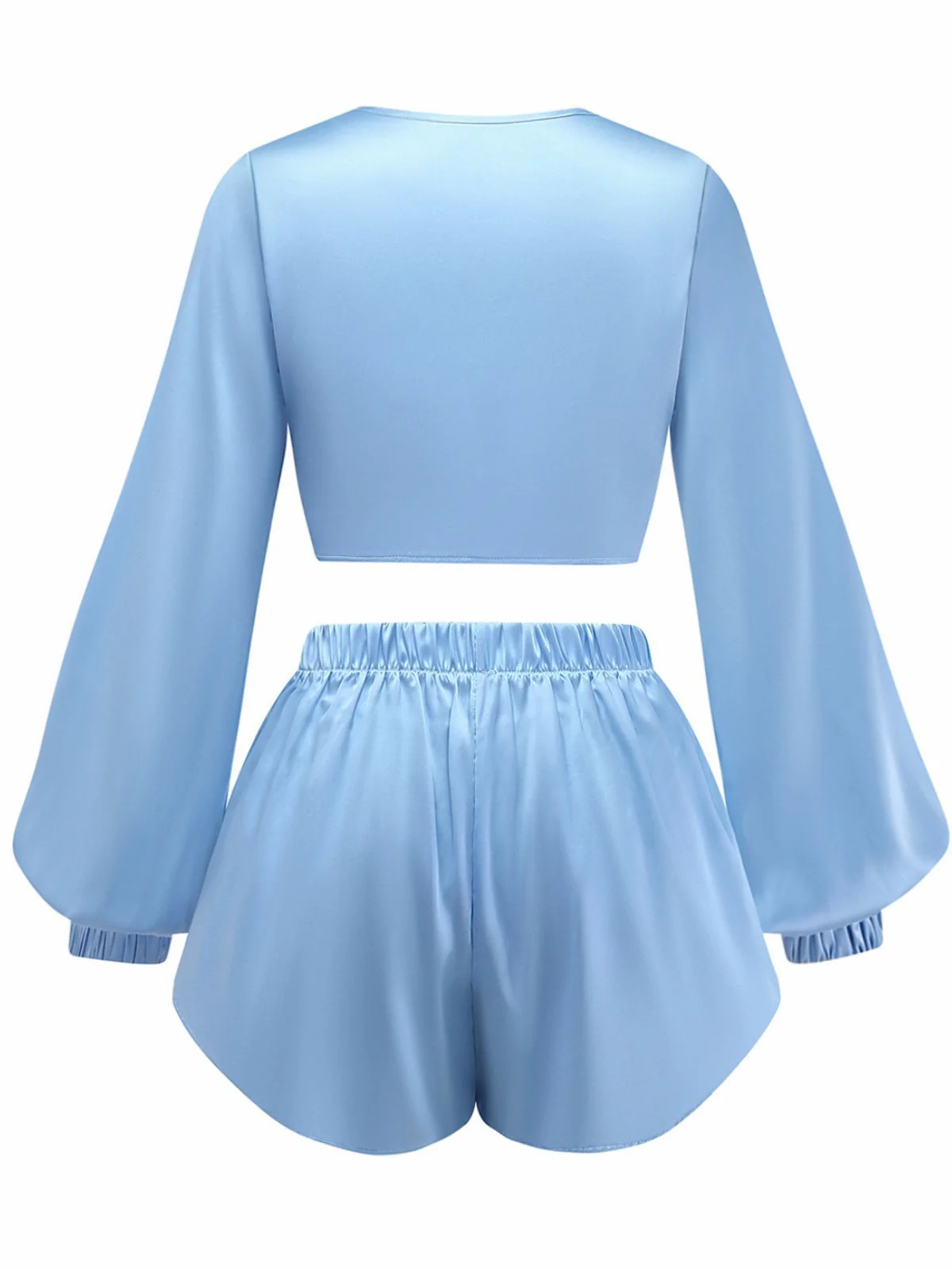 2PCS Ensemble crop top et short en satin à nouer sur le devant années 1960 - Image 2