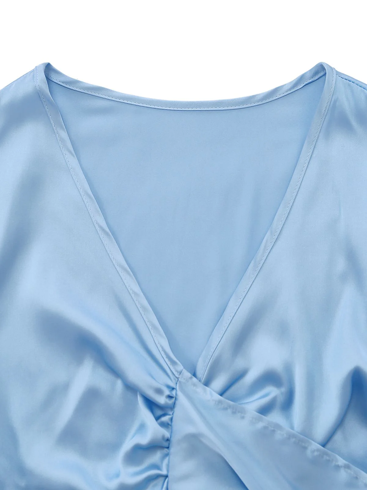 2PCS Ensemble crop top et short en satin à nouer sur le devant années 1960 - Image 3