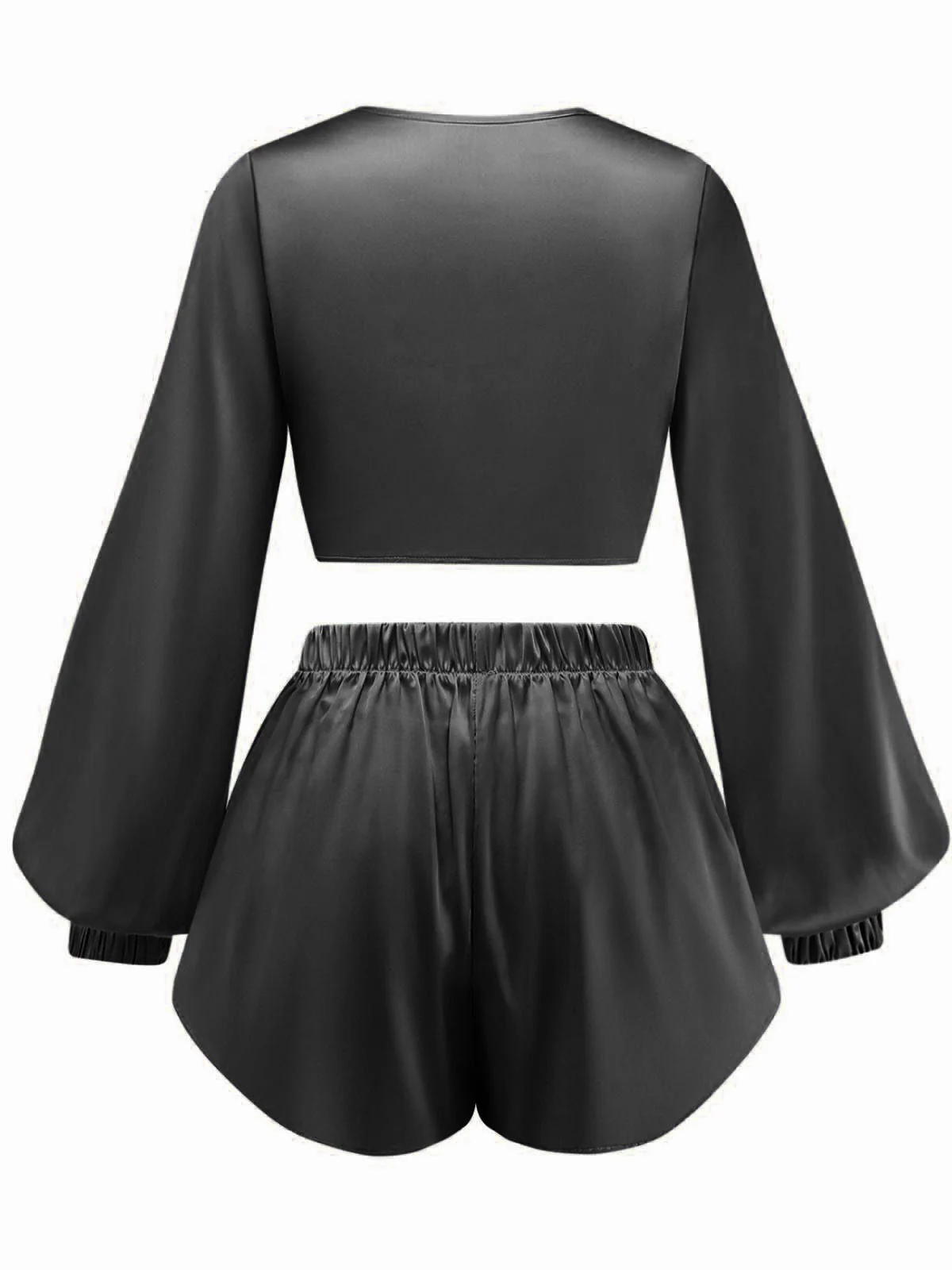 2PCS Ensemble crop top et short en satin à nouer sur le devant années 1960 - Image 7