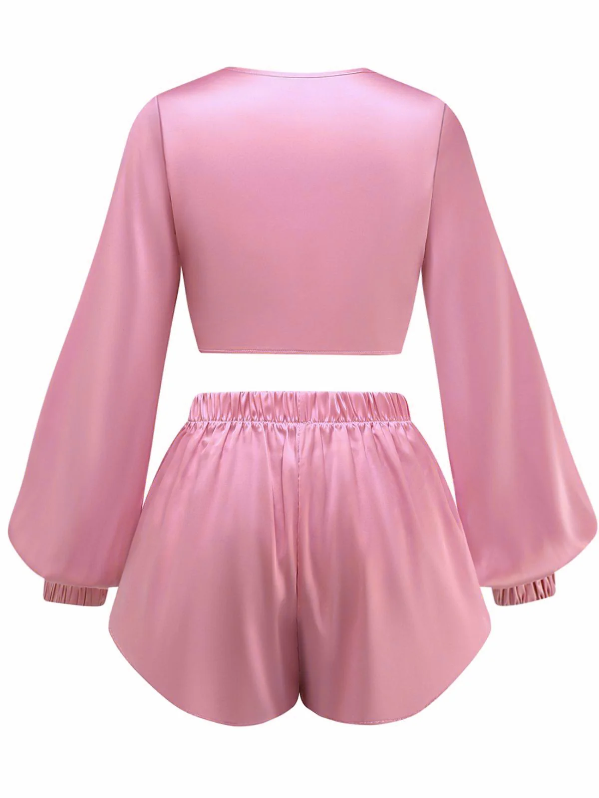 2PCS Ensemble crop top et short en satin à nouer sur le devant années 1960 - Image 9