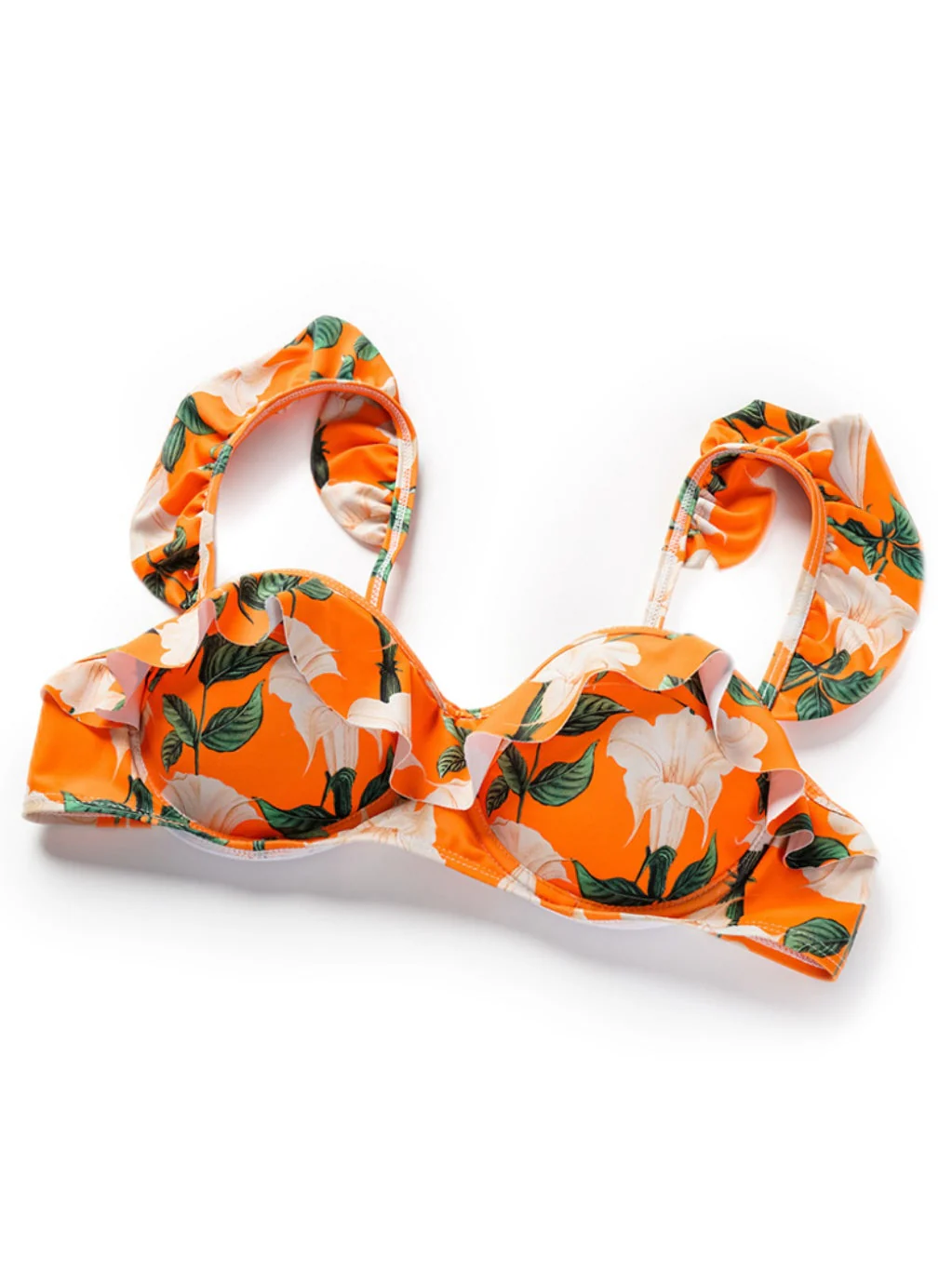 2PCS Ensemble de bikini et cache maillot à fleurs volants orange années 1940 - Image 4