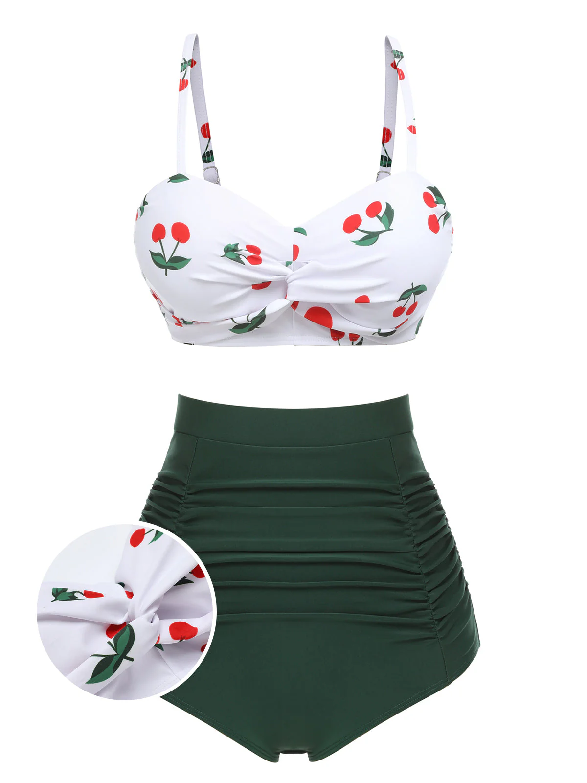 2PCS Maillot de bain taille haute à bretelles cerises 1950s - Image 2