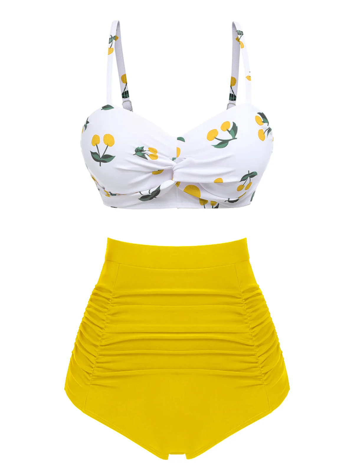 Ensemble de bikini taille haute à bretelles cerises 1950s - Image 11