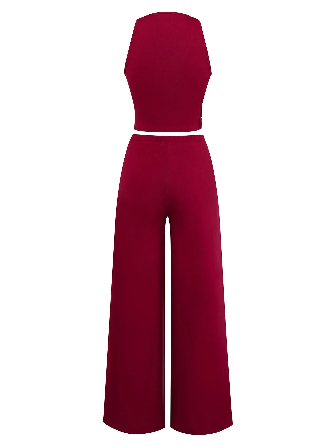 2PCS Ensemble Gilet et Pantalon Solide Col V Profond Ceinturé Années 1950 - Image 2