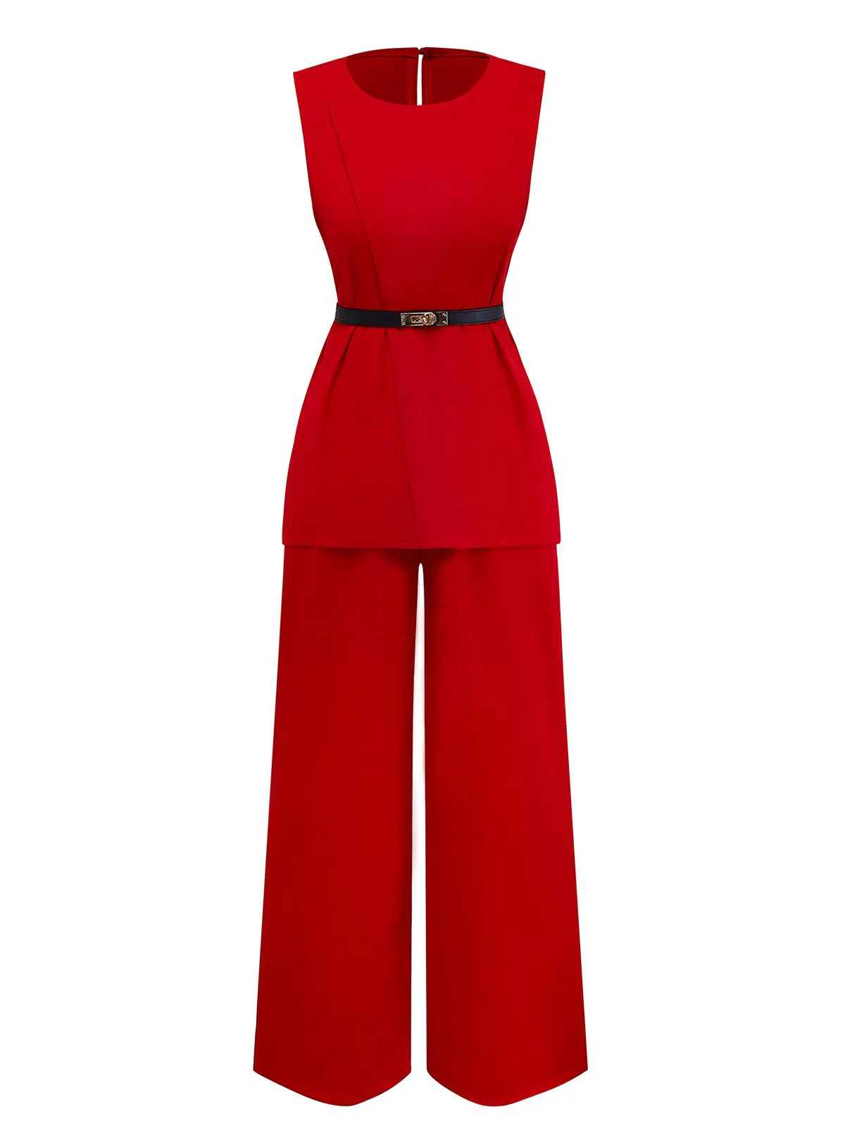 2PCS Ensemble Gilet Sans Manches Pantalon Ceinturé Années 1960 - Image 2