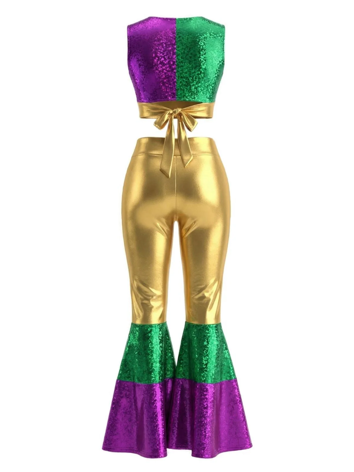 2PCS Ensemble Haut Court Métallisé Pantalon Évasé Année 1970 - Image 7
