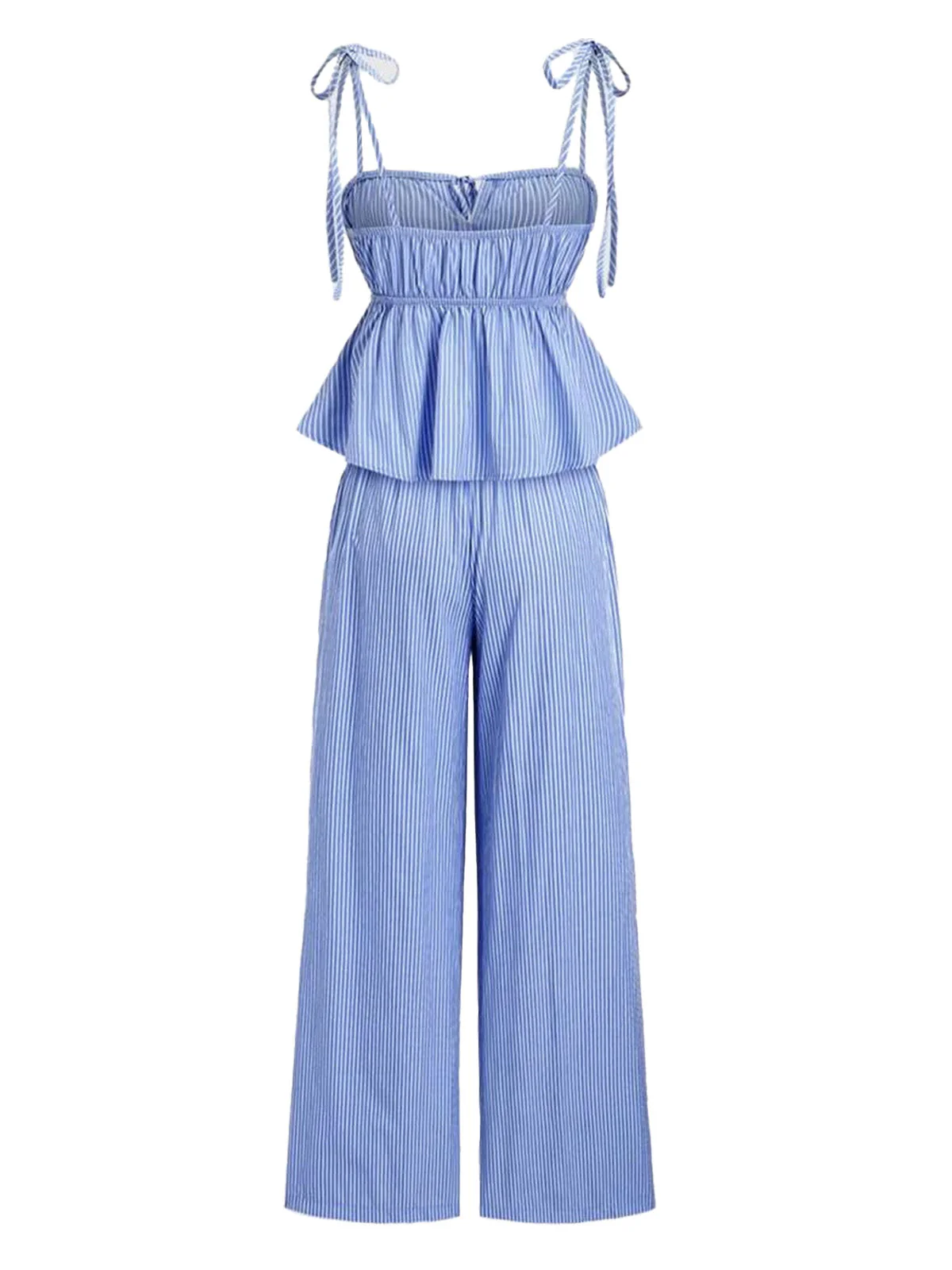 2PCS Ensemble haut péplum rayé et pantalon large années 1950 - Image 4