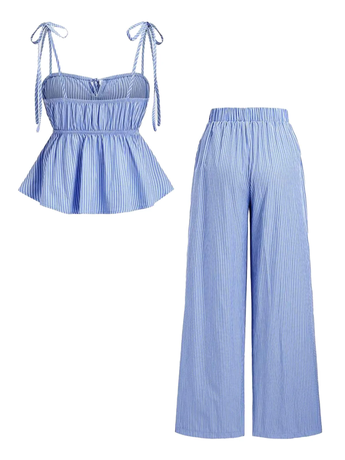 2PCS Ensemble haut péplum rayé et pantalon large années 1950 - Image 5