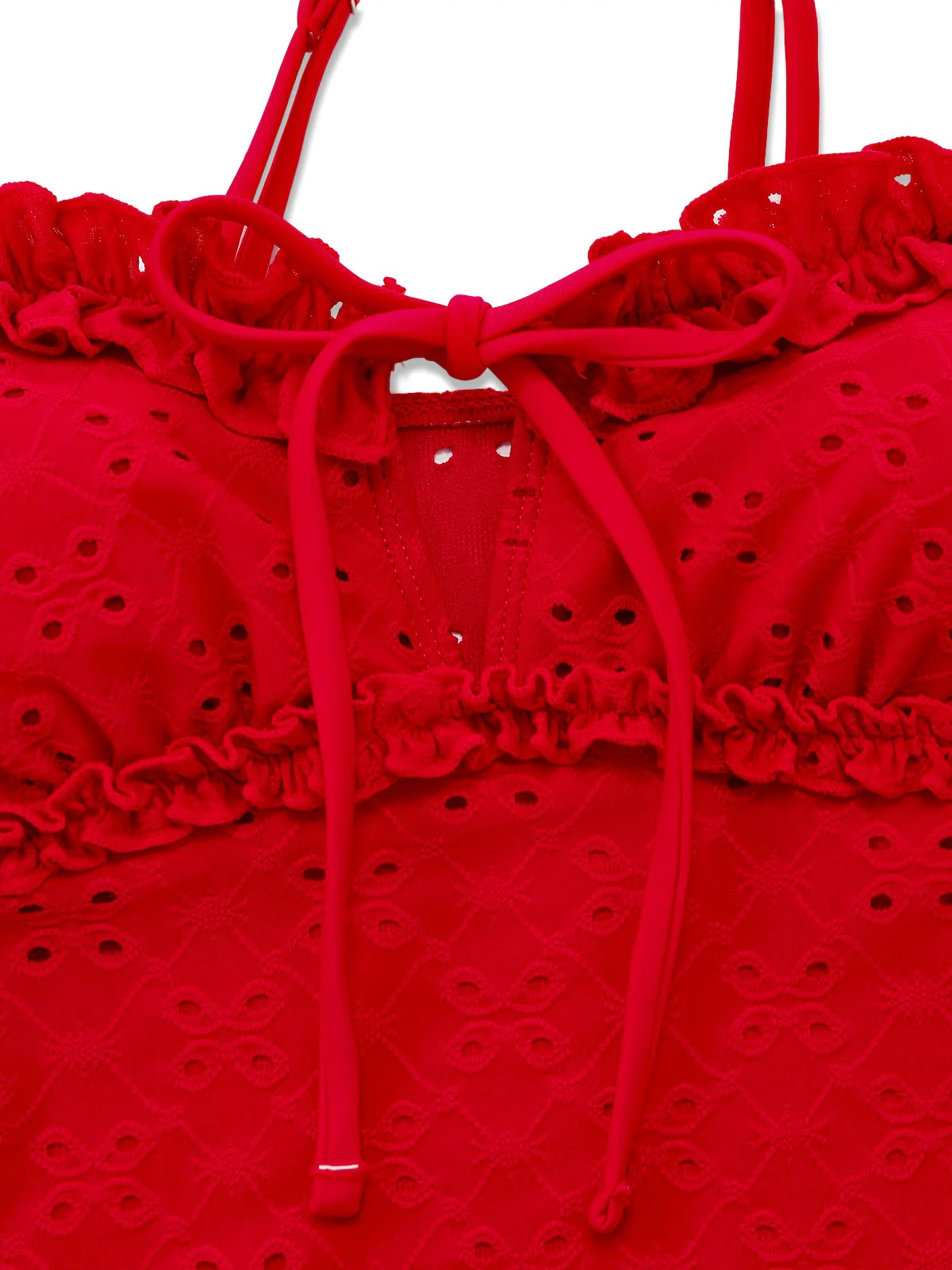 2PCS Ensemble tankini rouge à découpes et volants paréo années 60 - Image 10
