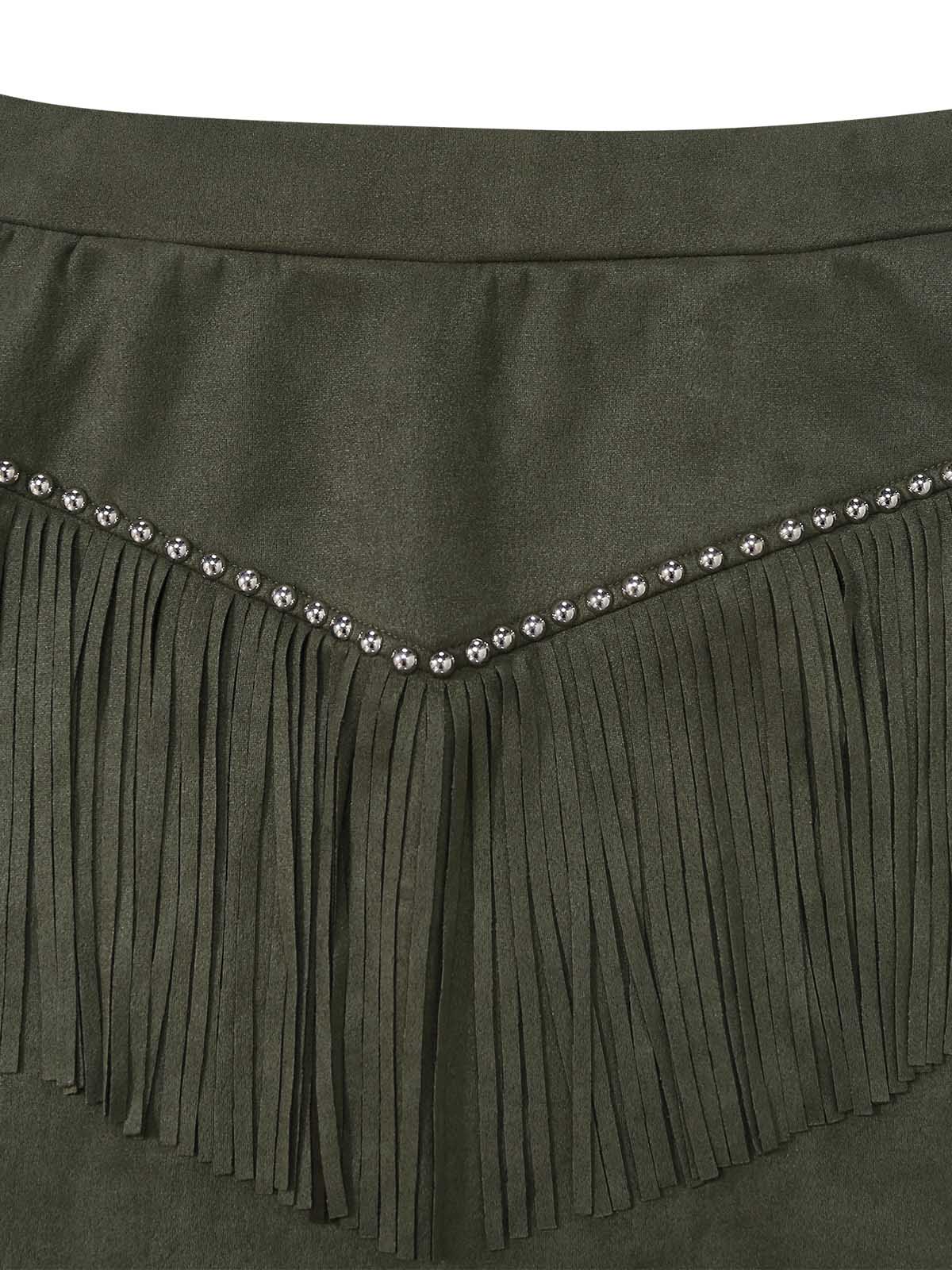 2PCS Ensemble veste suédine revers frangés et mini-jupe moulante années 1960 - Image 6