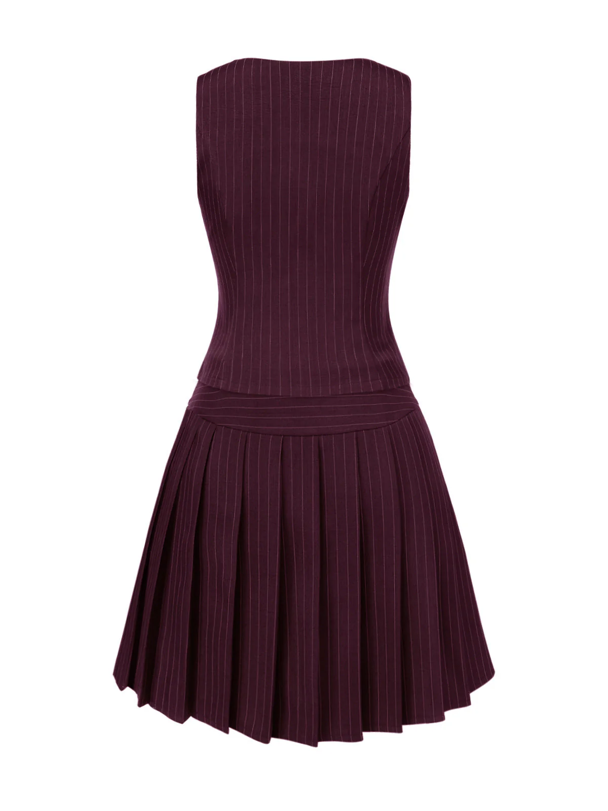 2PCS Gilet à rayures fines vin rouge et jupe plissée des années 60 - Image 5