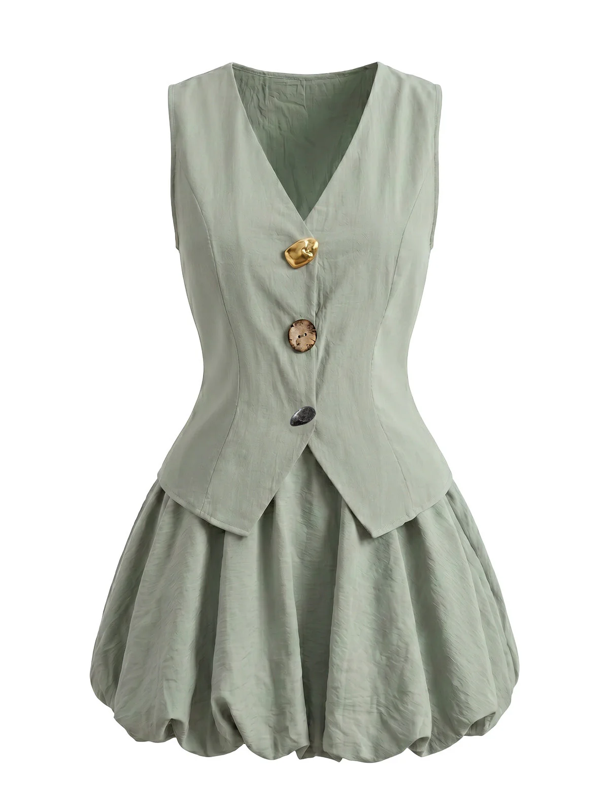2PCS Gilet bleu clair col V et jupe bouffante années 1950