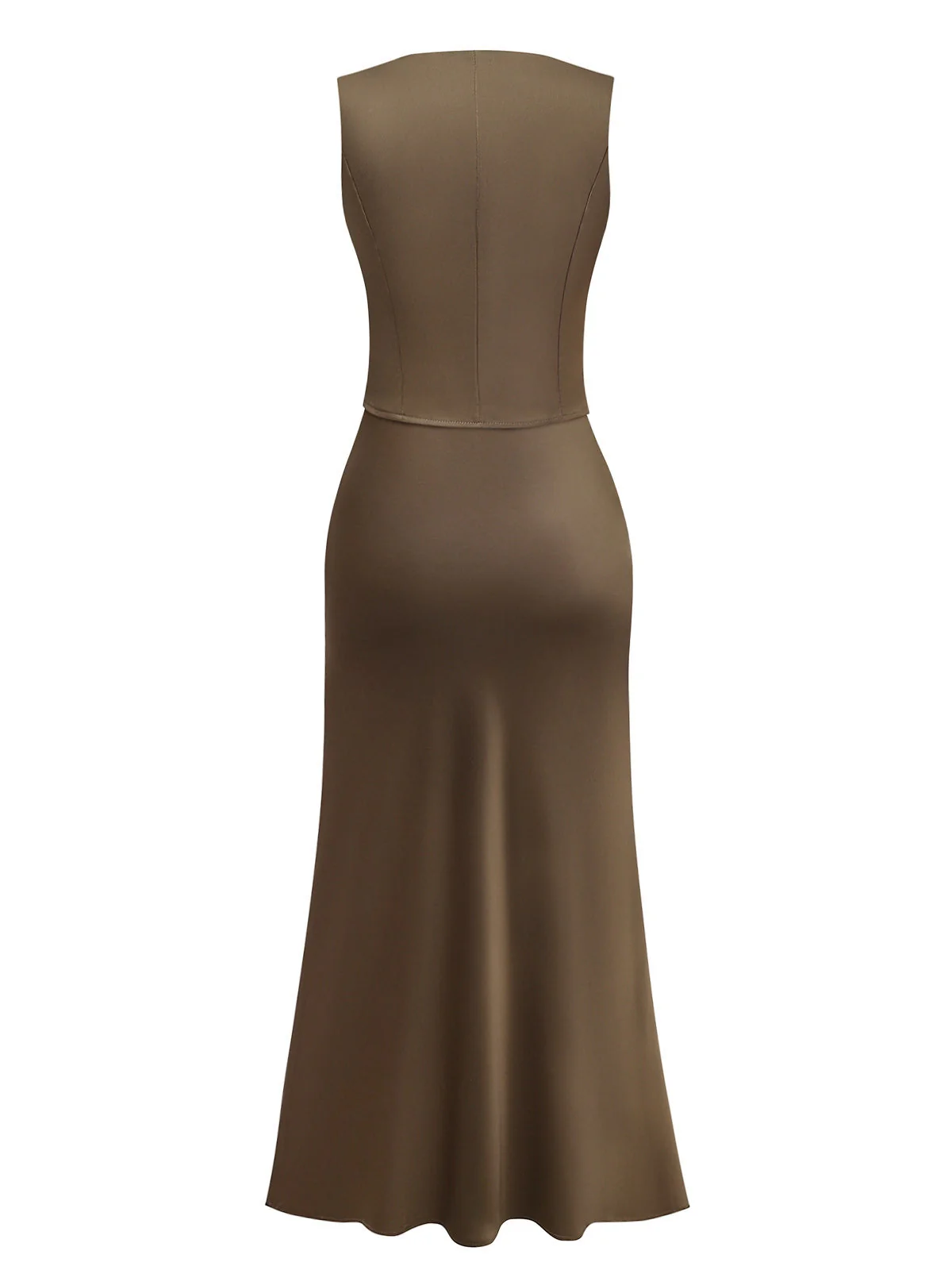 2PCS Gilet col V et jupe sirène en satin marron uni des années 1930 - Image 2