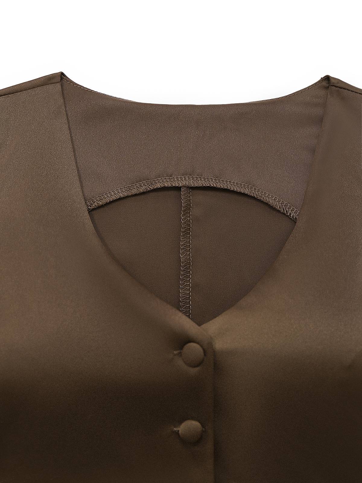2PCS Gilet col V et jupe sirène en satin marron uni des années 1930 - Image 3