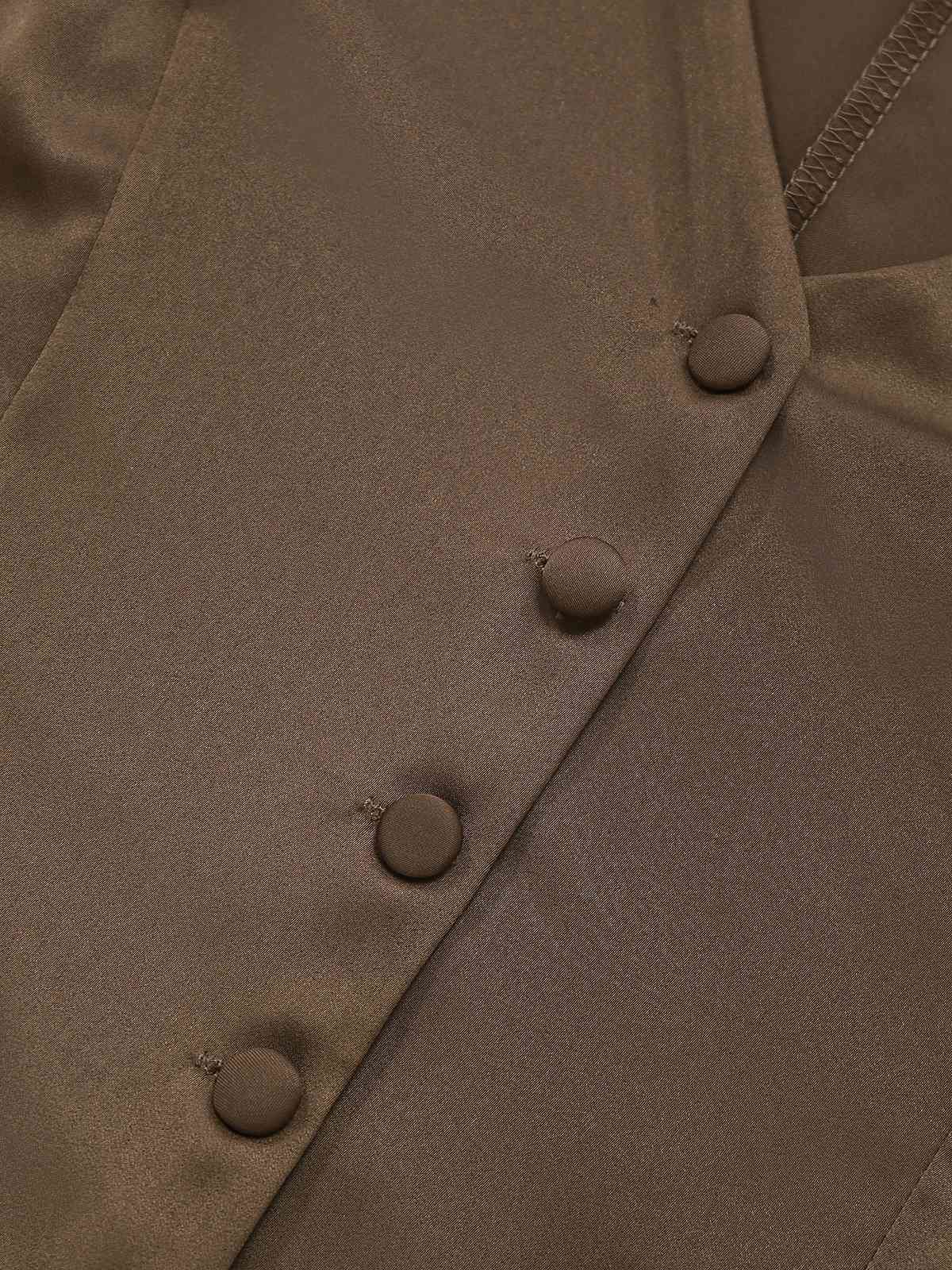 2PCS Gilet col V et jupe sirène en satin marron uni des années 1930 - Image 4