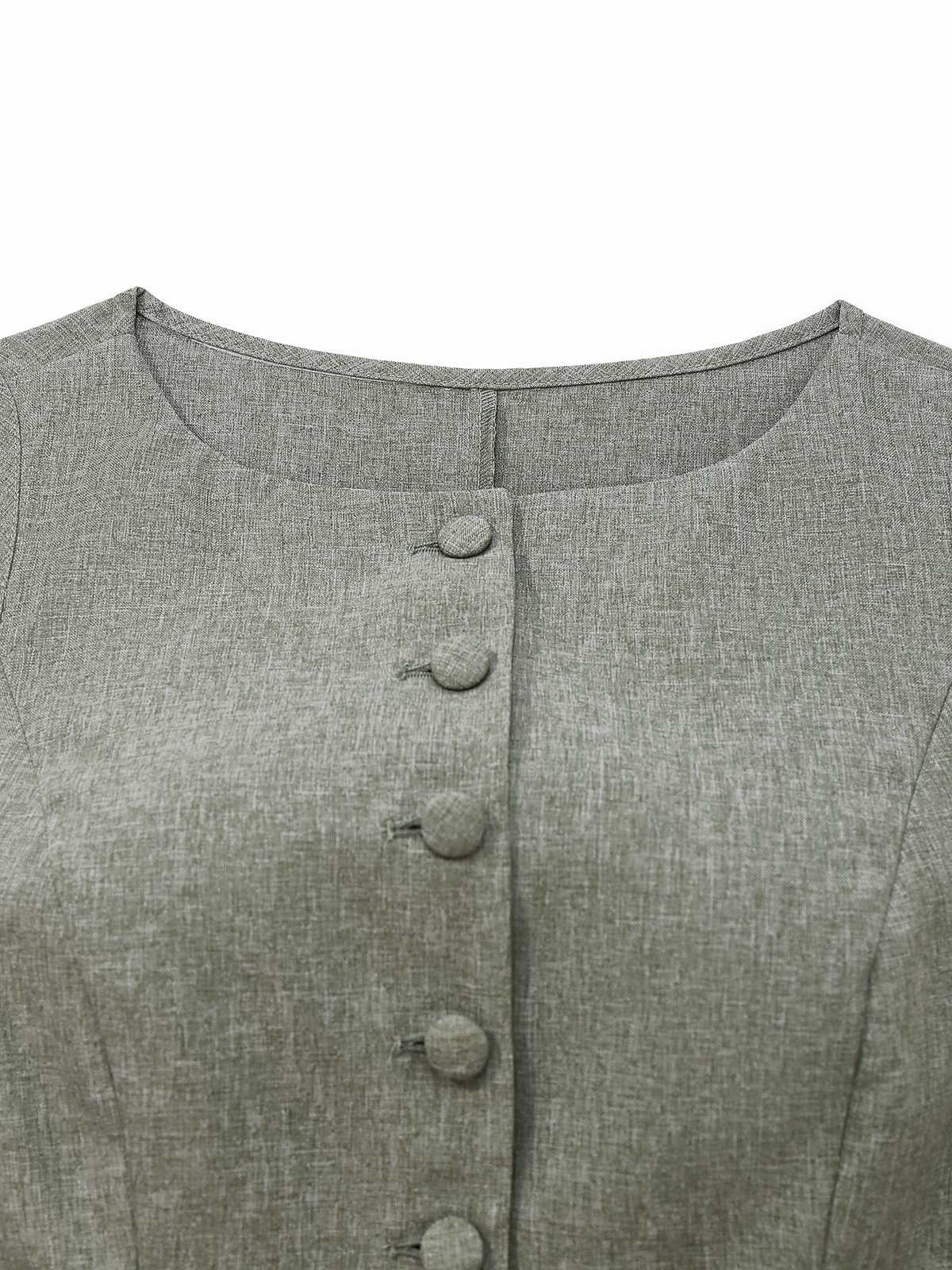 2PCS Gilet et pantalon large style bureau uni des années 1940 - Image 5
