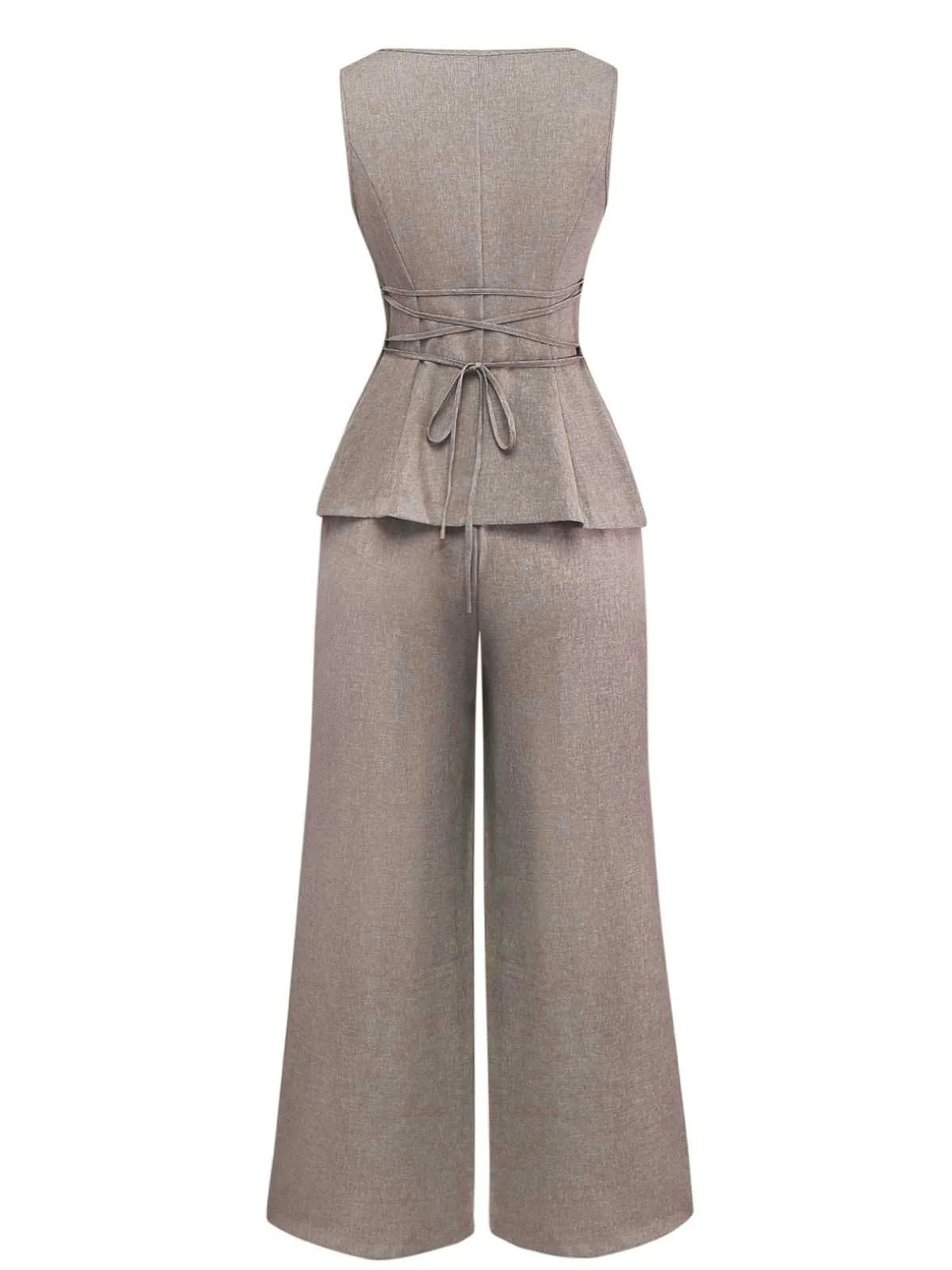 2PCS Gilet et pantalon large style bureau uni des années 1940 - Image 9