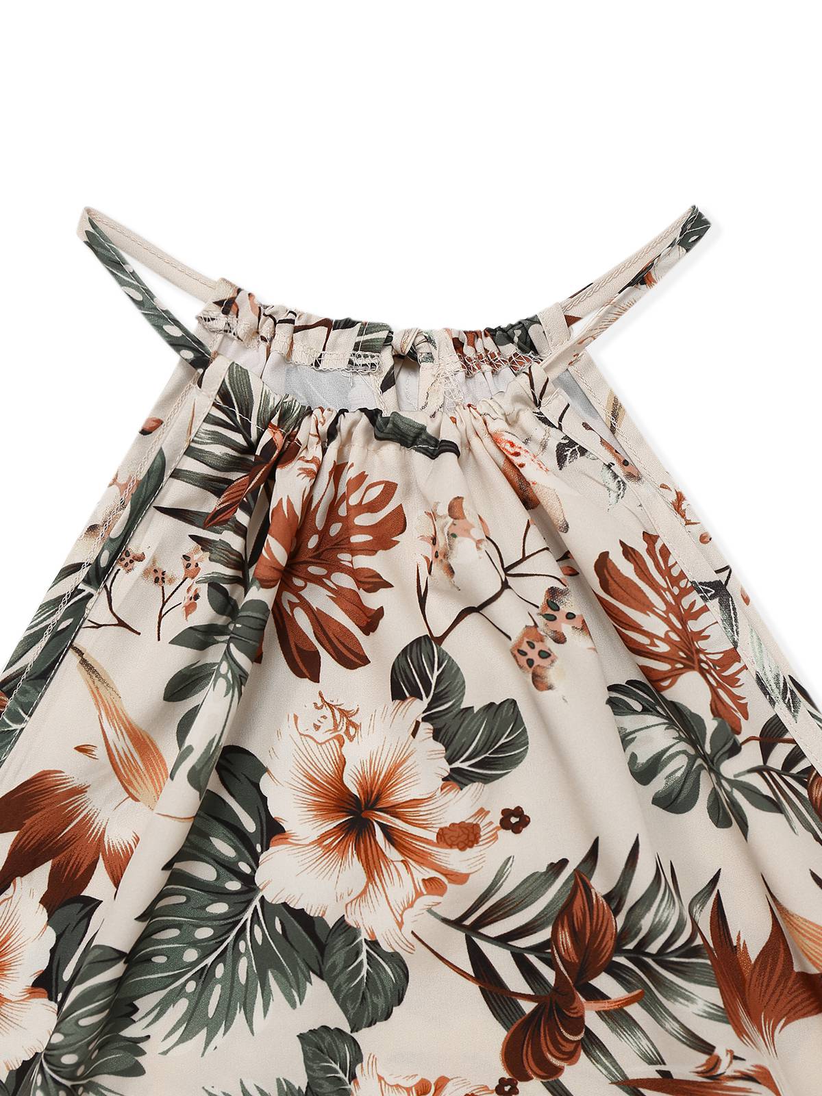 2PCS Haut dos nu motifs de plantes tropicales et pantalon texturé vertes années 1950 - Image 3