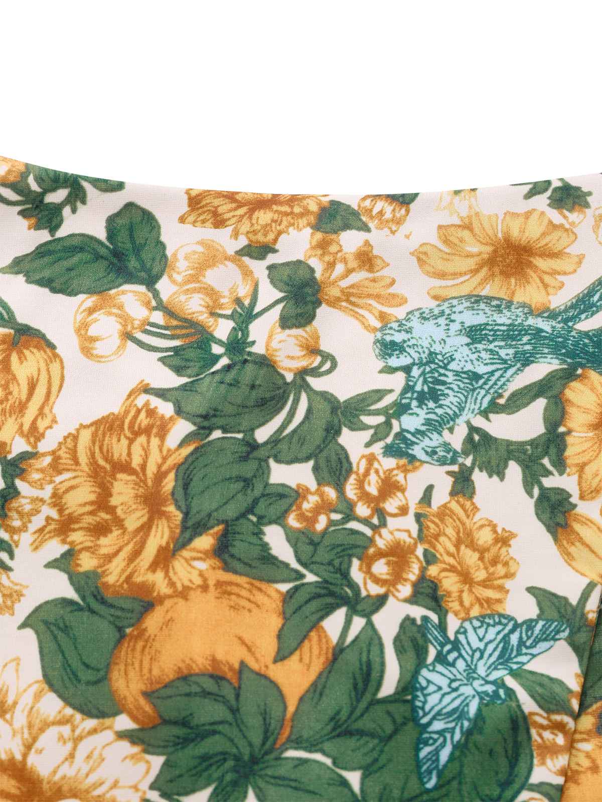 2PCS Haut à larges bretelles et mini-jupe jaune fleurs années 1950 - Image 5