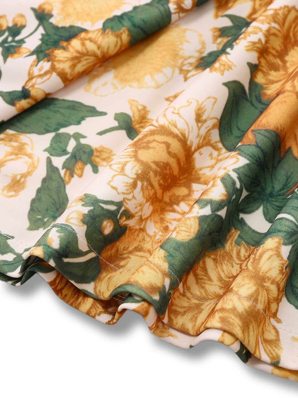 2PCS Haut à larges bretelles et mini-jupe jaune fleurs années 1950 - Image 6