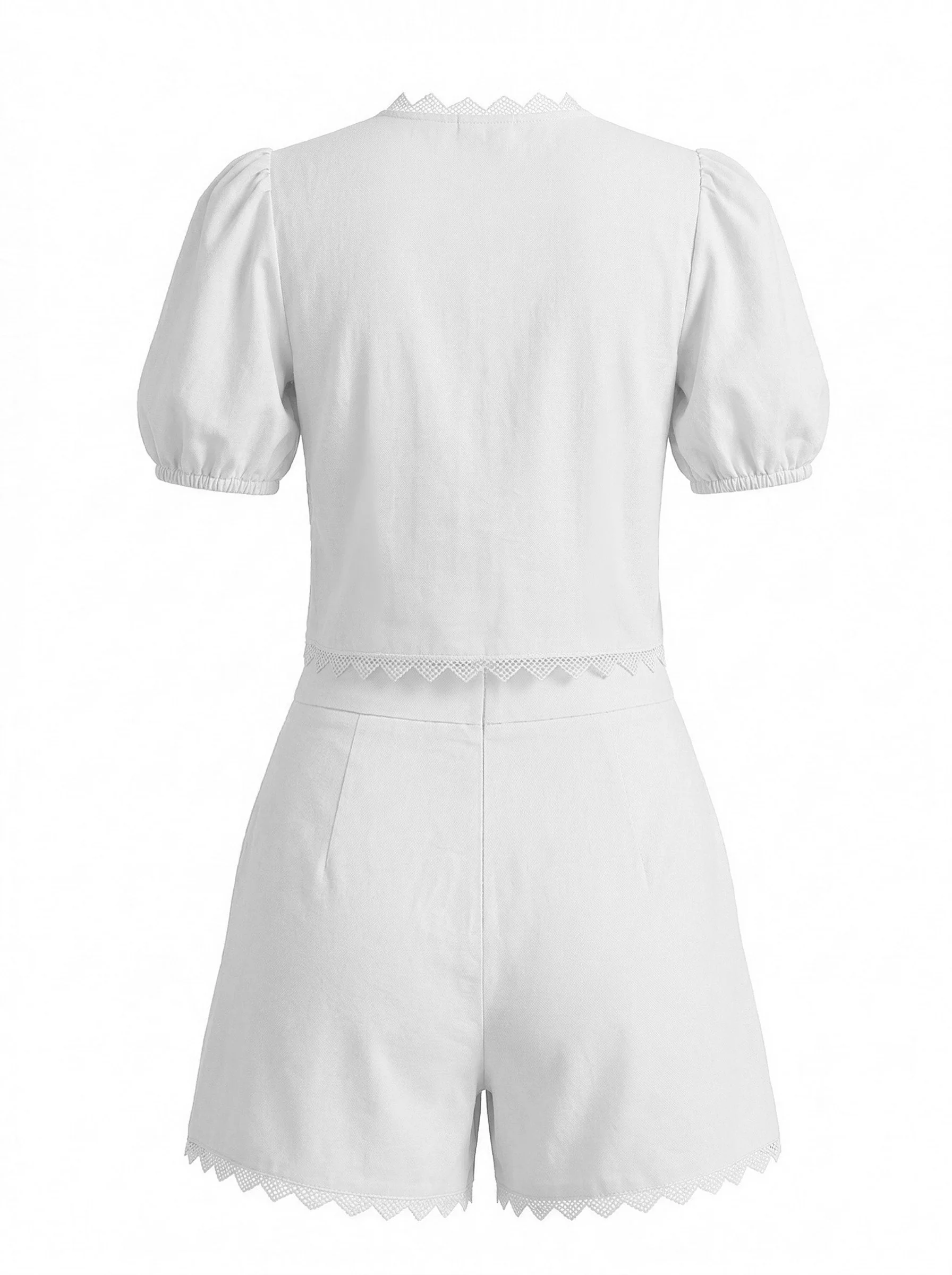 2PCS Haut à Manches Bouffantes en Coton Dentelle et Short Années 1950 - Image 5