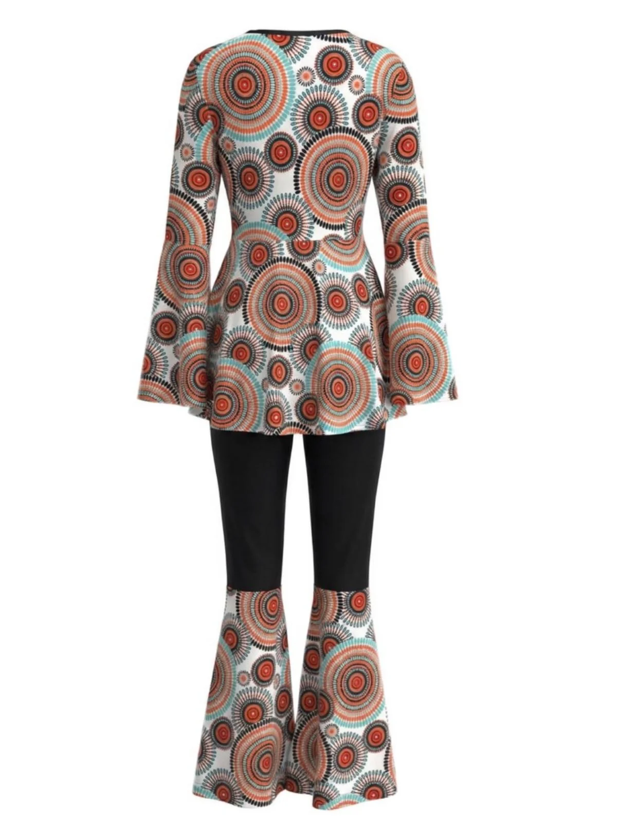 2PCS Haut à manches cloche et pantalon évasé hippie années 1970 - Image 3