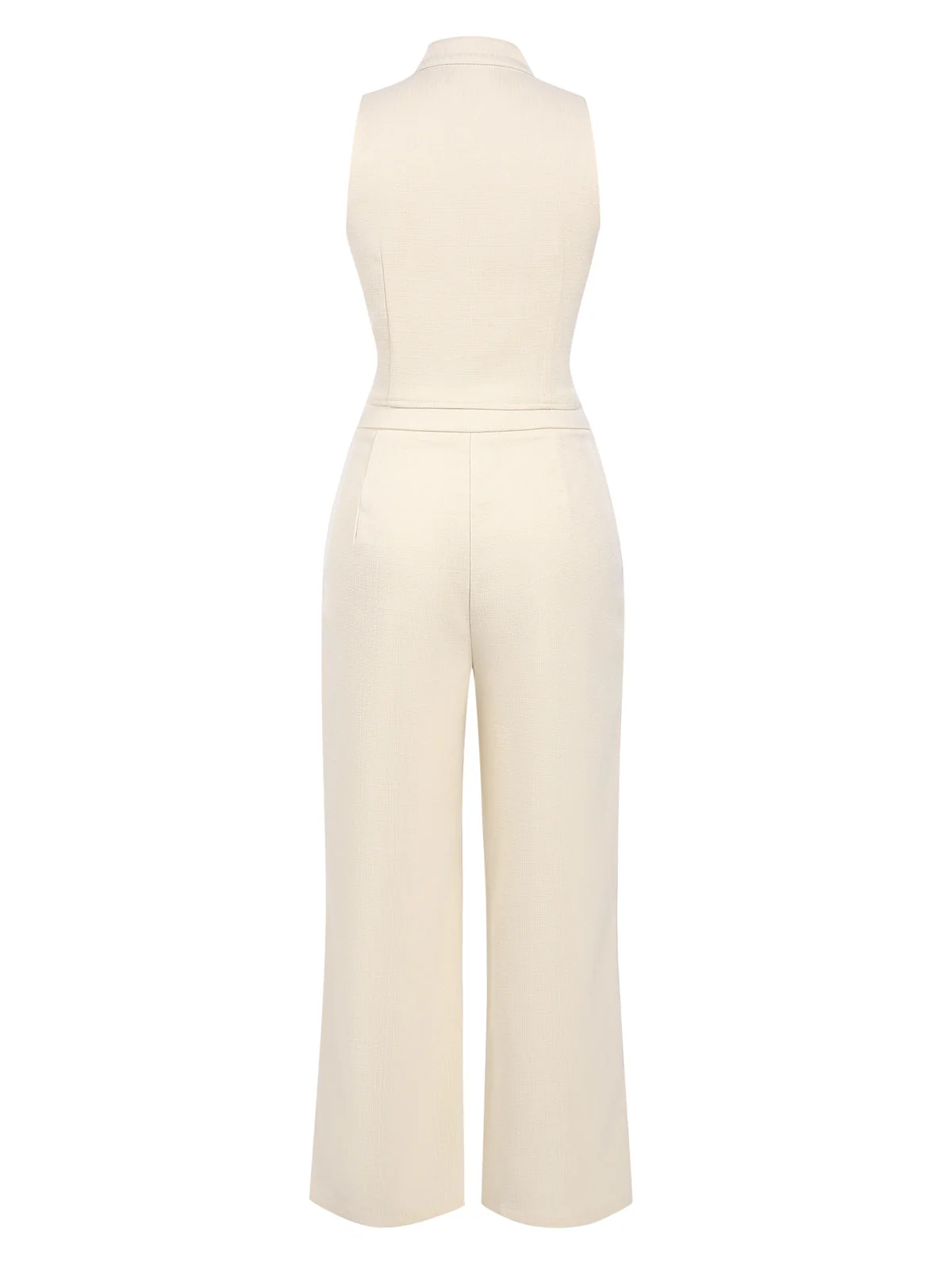 2PCS Haut boutonné beige des années 1960 et pantalon large à poches - Image 2