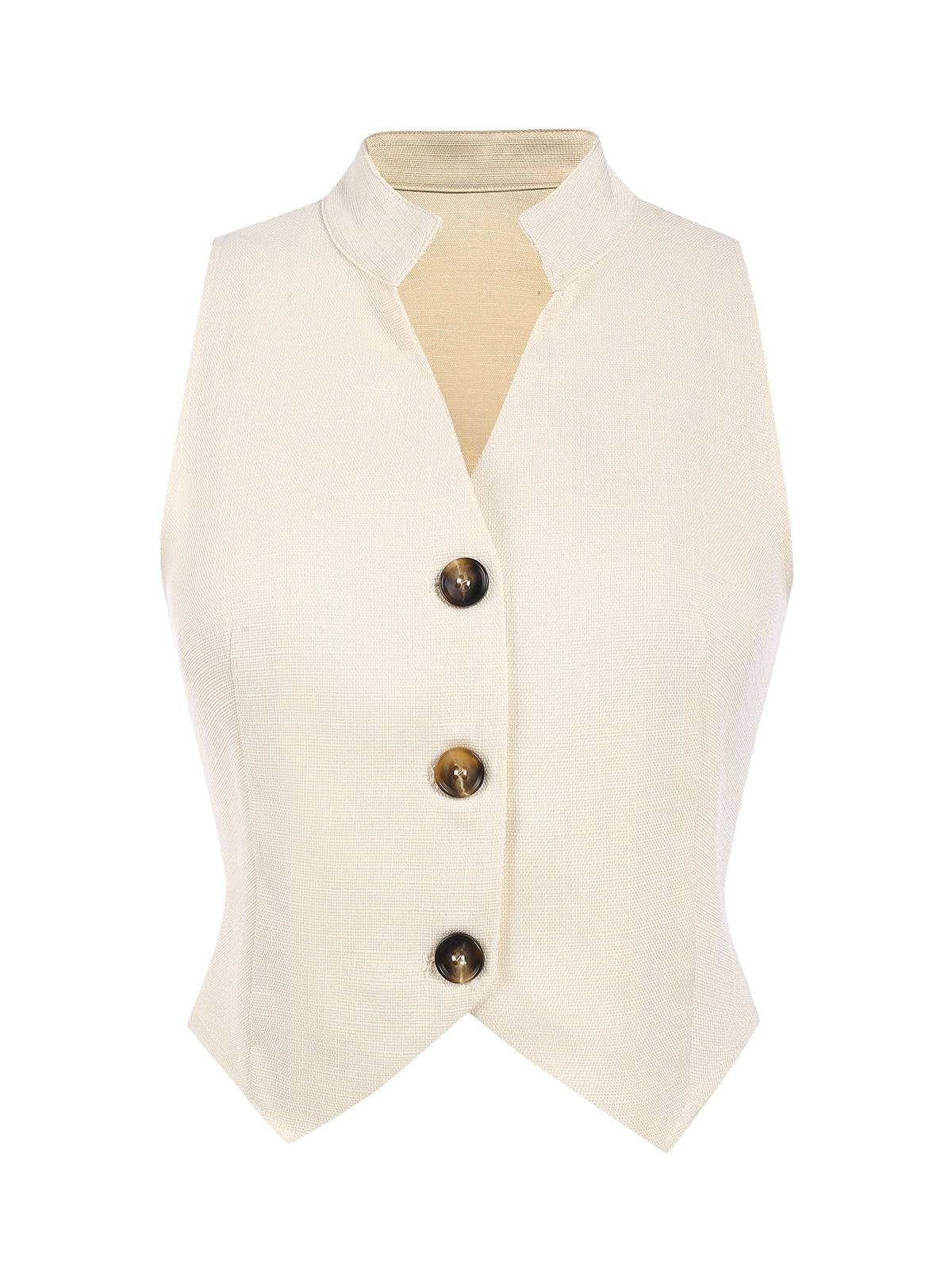 2PCS Haut boutonné beige des années 1960 et pantalon large à poches - Image 4