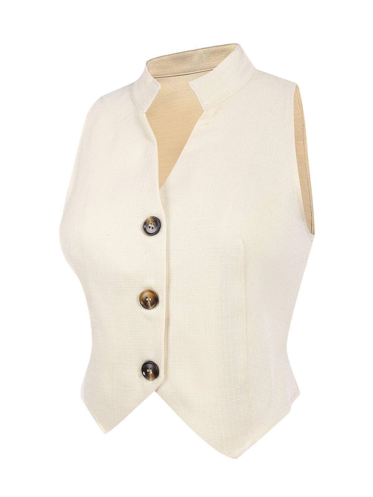 2PCS Haut boutonné beige des années 1960 et pantalon large à poches - Image 6