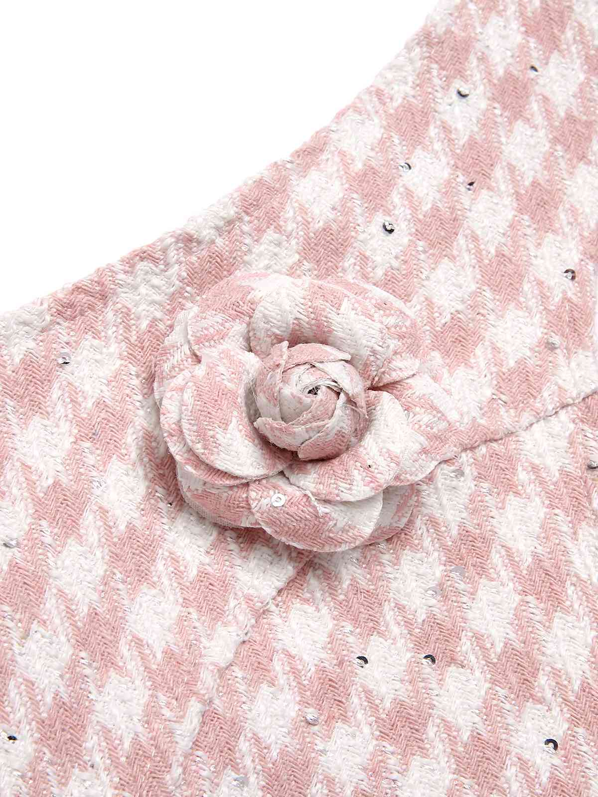 2PCS Haut court et pantalon rose pied-de-poule des années 1930 - Image 3