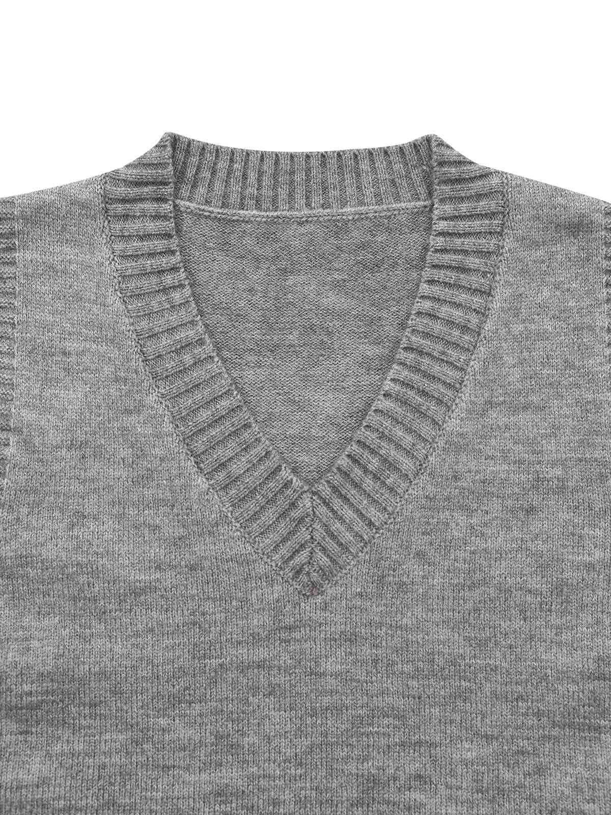 2PCS Haut et jupe en tricot gris à col en V années 1960 - Image 3