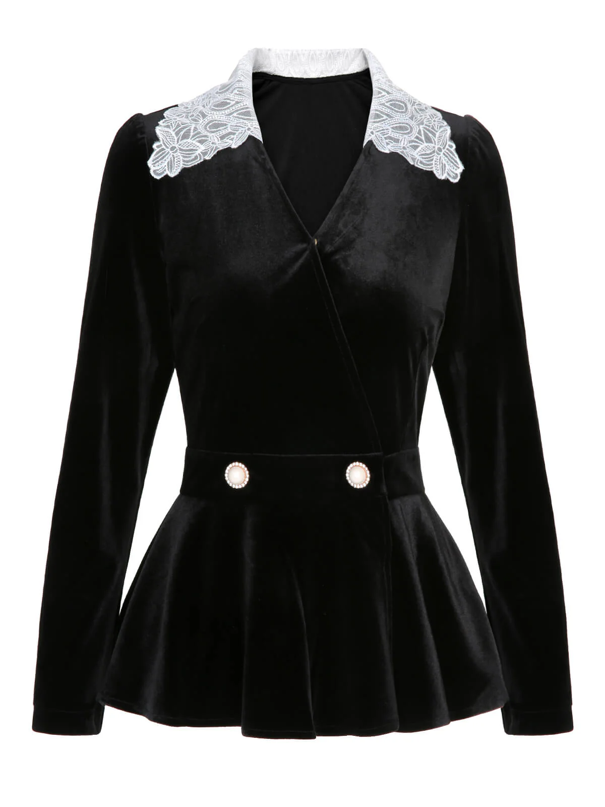 2PCS Haut et jupe sirène en velours et dentelle noir uni des années 1930 - Image 3