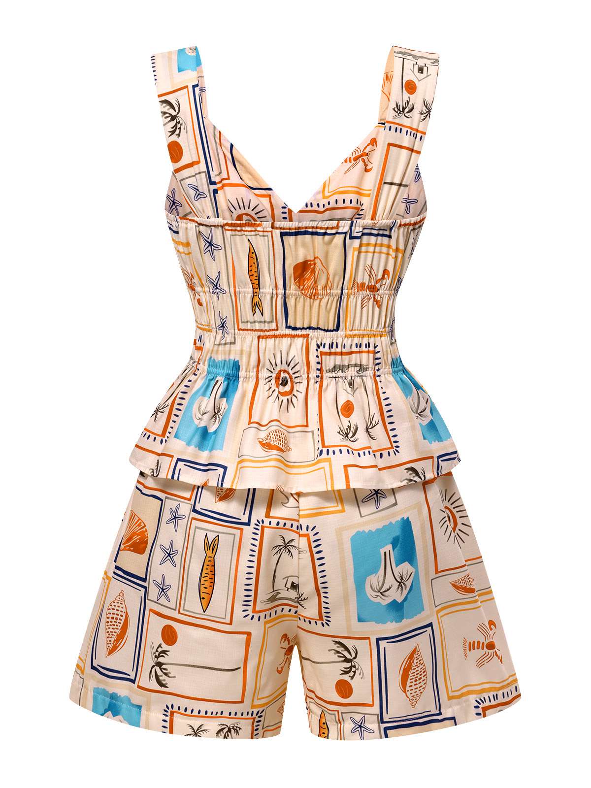 2PCS Haut et short multicolores motifs de vie marine des années 1940 - Image 2
