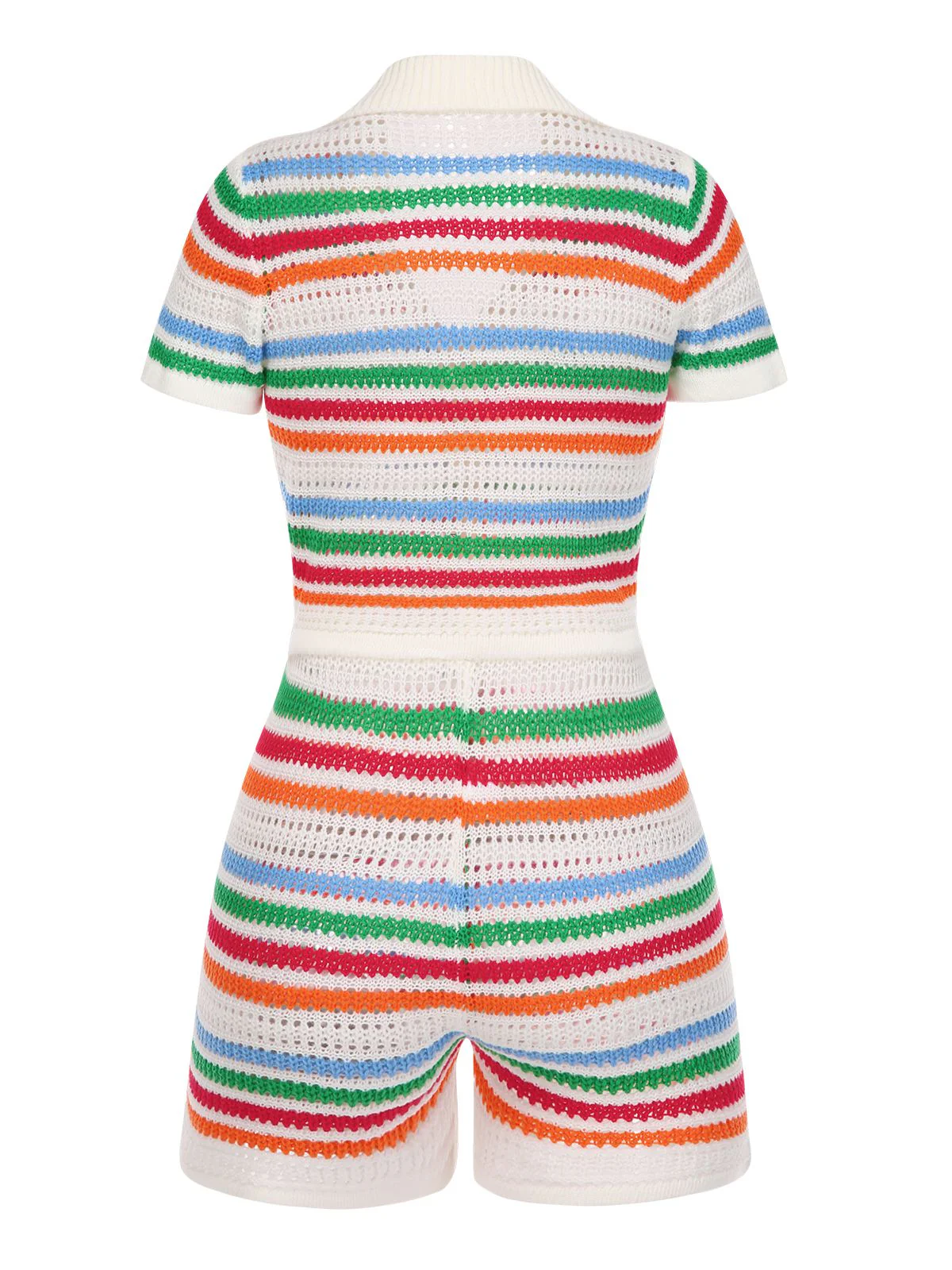 2PCS Haut et short tricotés à rayures arc-en-ciel des années 1970 - Image 3