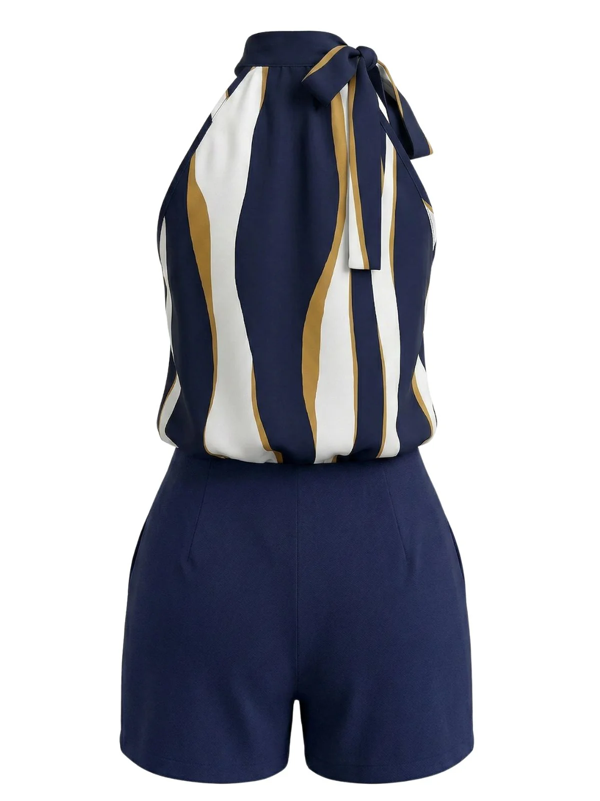 2PCS Haut Licou Rayé Et Short Boutonné Bleu Marine Années 1950 - Image 3