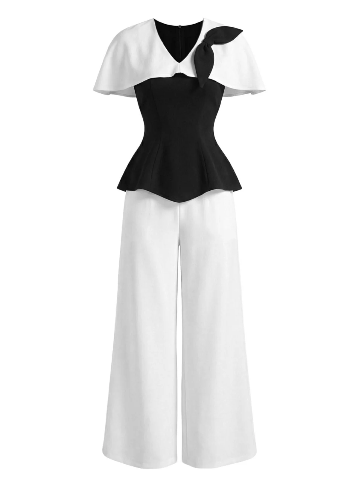 2PCS Haut pantalon col cape noir blanc 1950s - Image 2