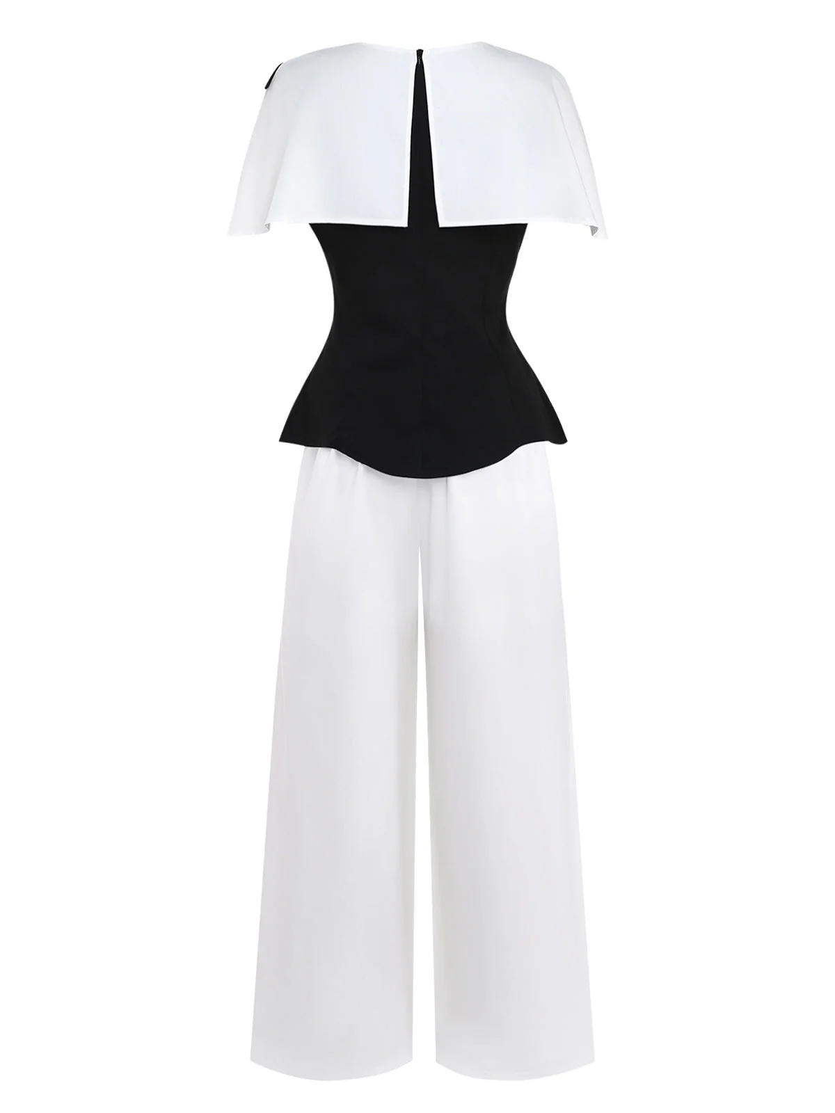 2PCS Haut pantalon col cape noir blanc 1950s - Image 3