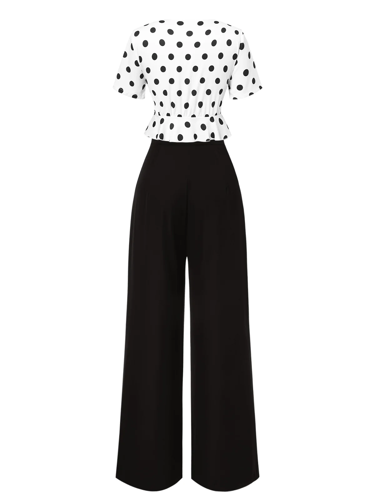 2PCS haut à pois et pantalon droit blanc et noir années 50 - Image 5