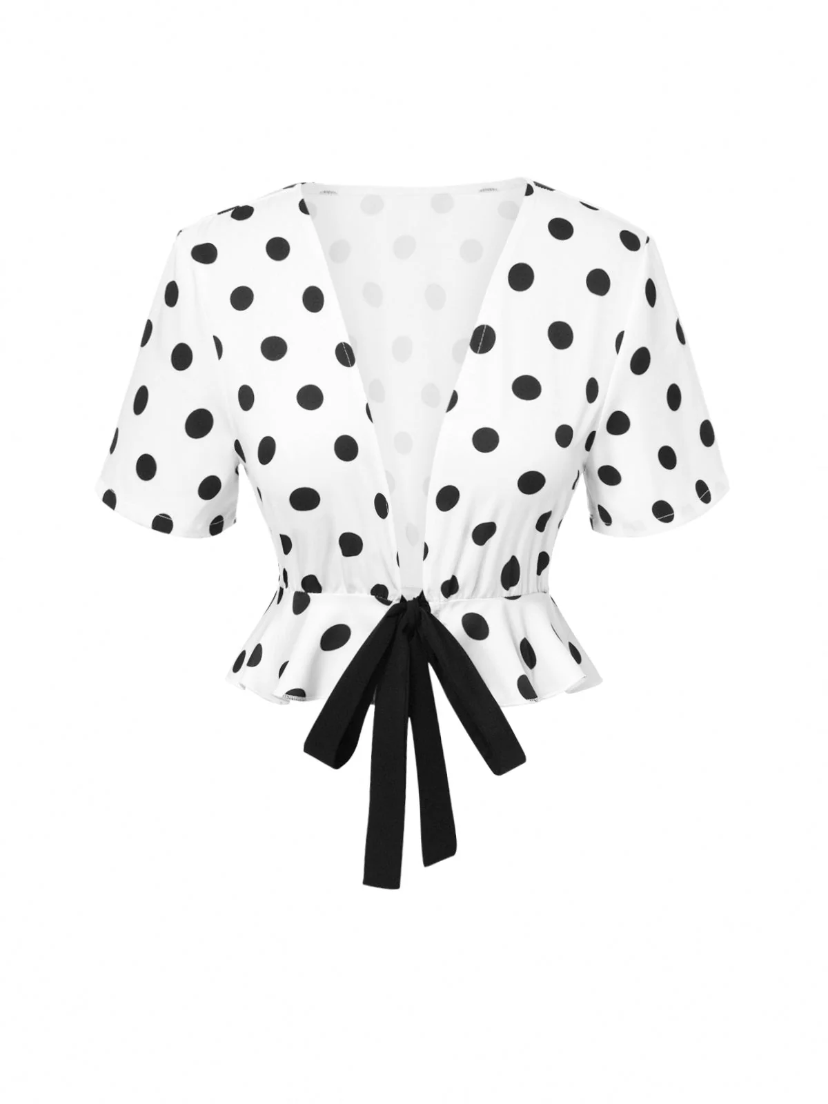 2PCS haut à pois et pantalon droit blanc et noir années 50 - Image 6