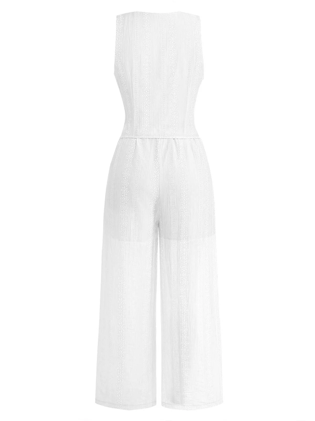 2PCS Haut Sans Manches Avec Nœud & Pantalon Blanc Années 1950 - Image 2