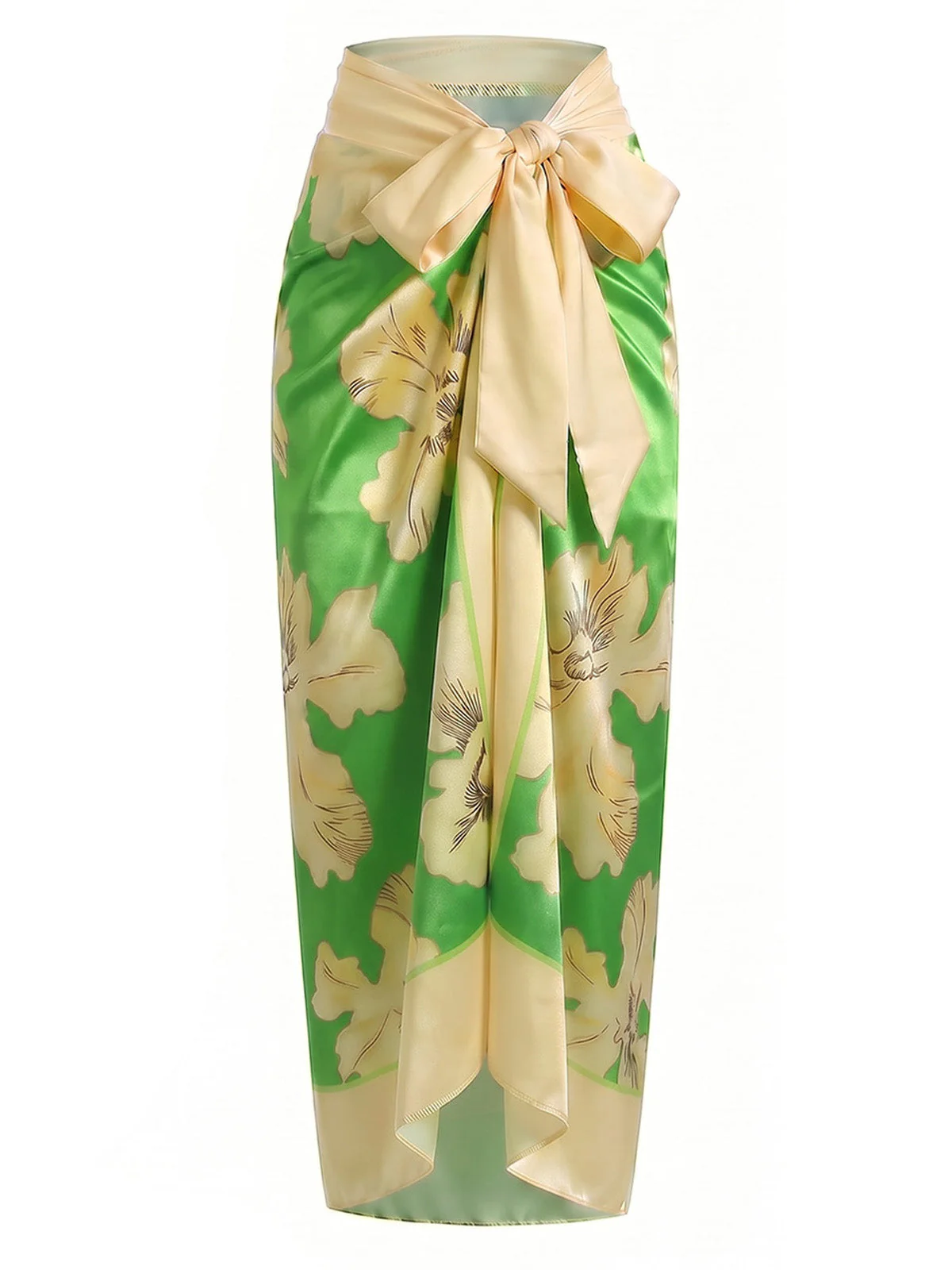2PCS Maillot de bain asymétrique et paréo motif floral et feuilles d'érable années 70 - Image 3