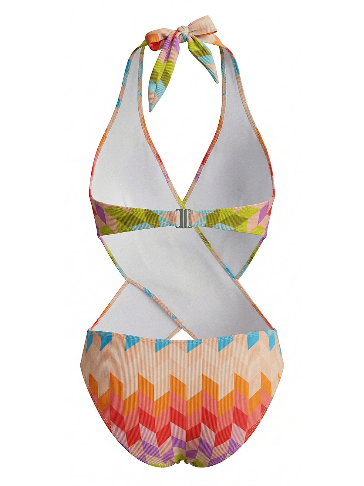 2PCS Maillot de Bain Bohèmes Géométriques Multicolores Années 1970 - Image 4