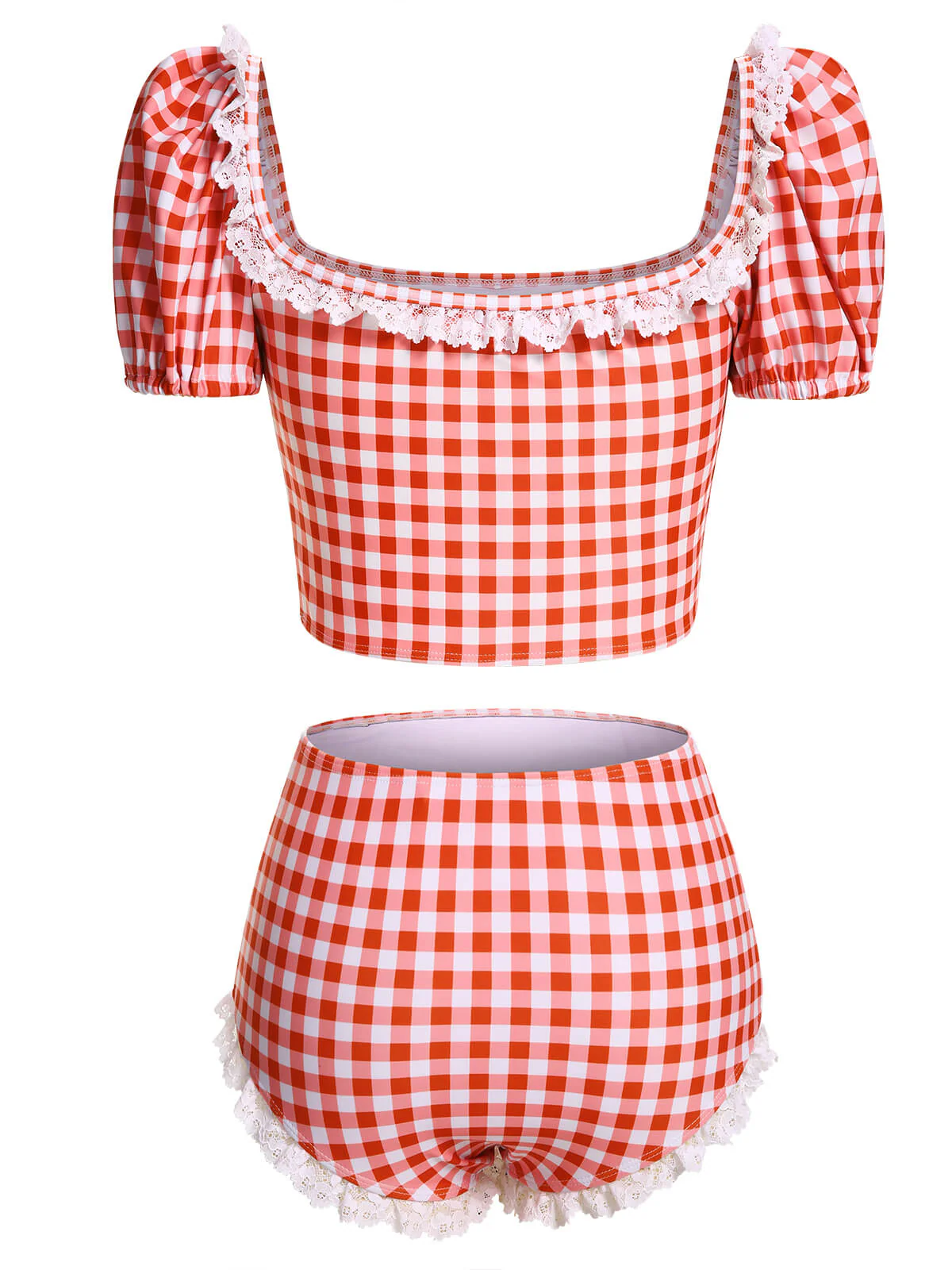 2PCS Maillot de bain en patchwork de dentelle à carreaux 1960s - Image 4