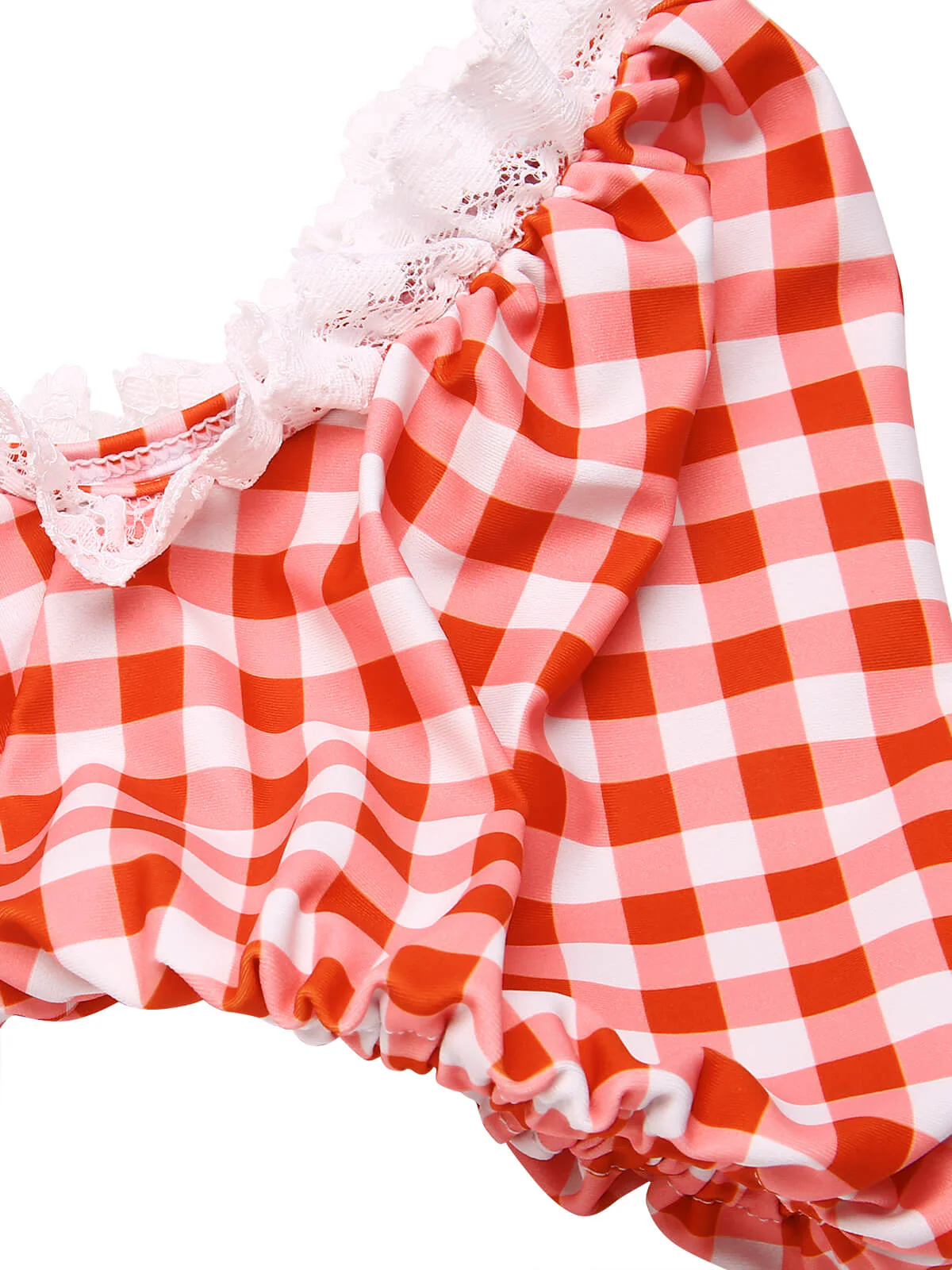 2PCS Maillot de bain en patchwork de dentelle à carreaux 1960s - Image 5